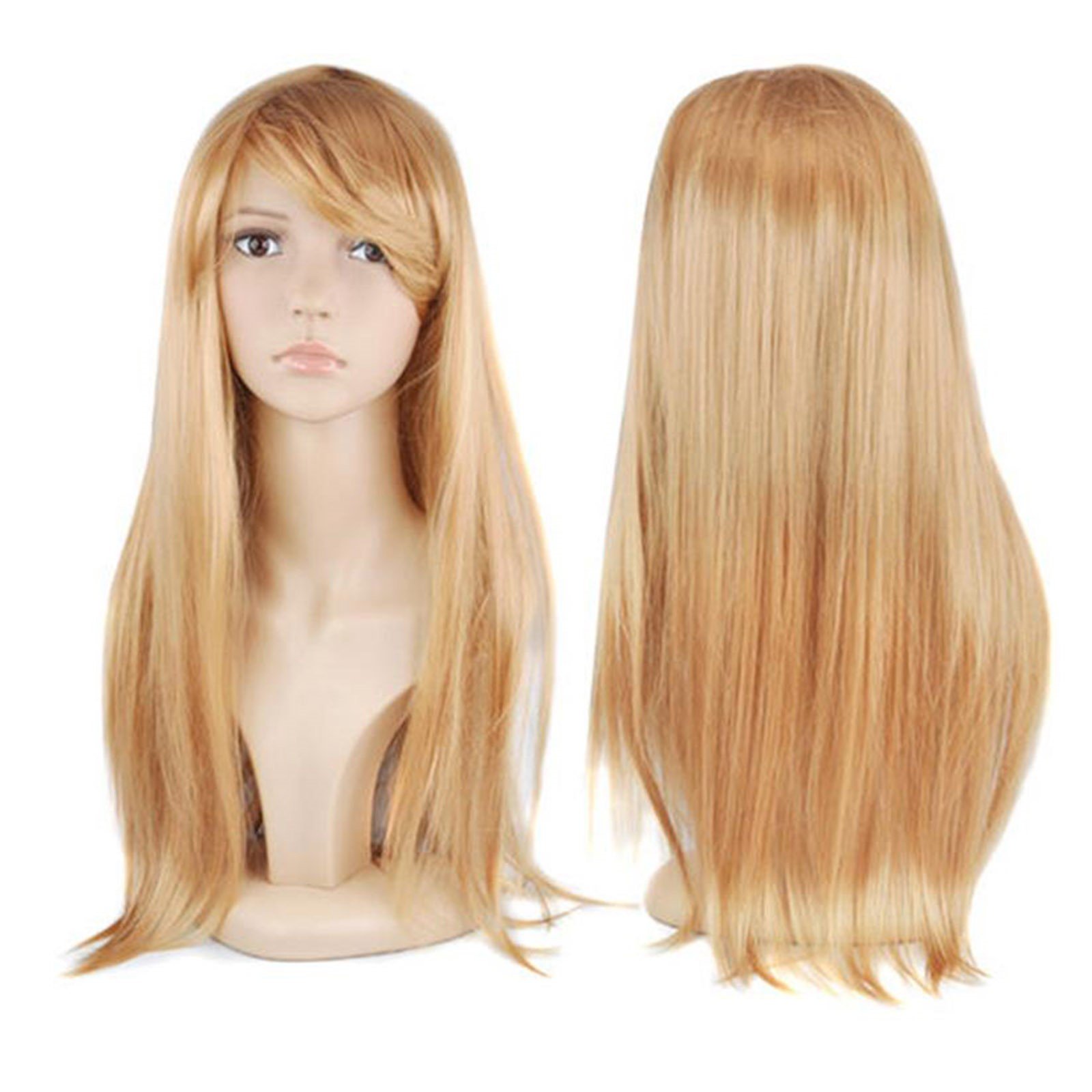 WOMEN'S LADIES LONG STRAIGHT WIG FANCY DRESS COSPLAY WIGS POP PARTY COSTUME (Blonde/Gold)