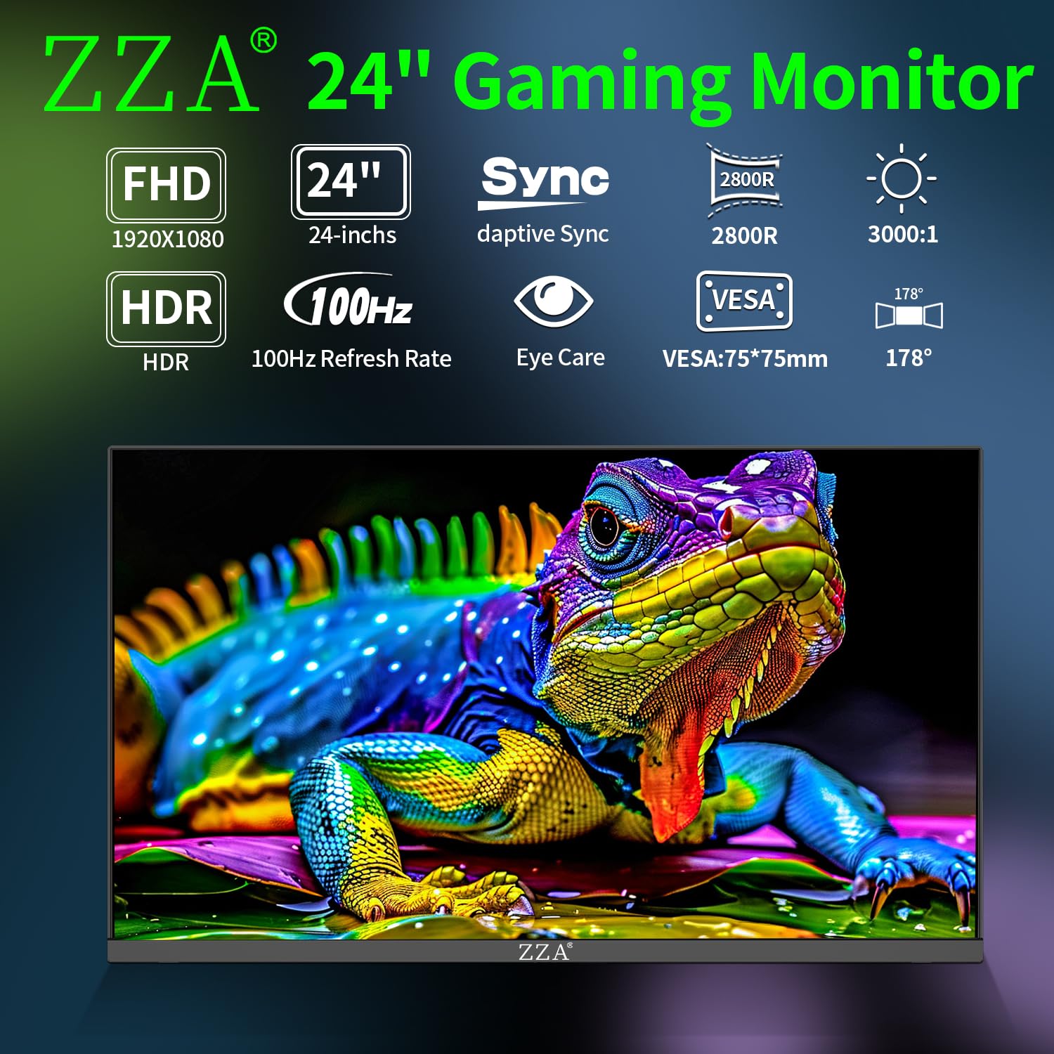 ZZA 24 Inch Monitor100HZ,1080p,Gaming Monitor Curved 2800R,VA 120% sRGB,FreeSync,Frameless Full on Three Sides Blue Light Filter,HDMI & VGA Ports,Computer Monitor for Home Office and Dormitory