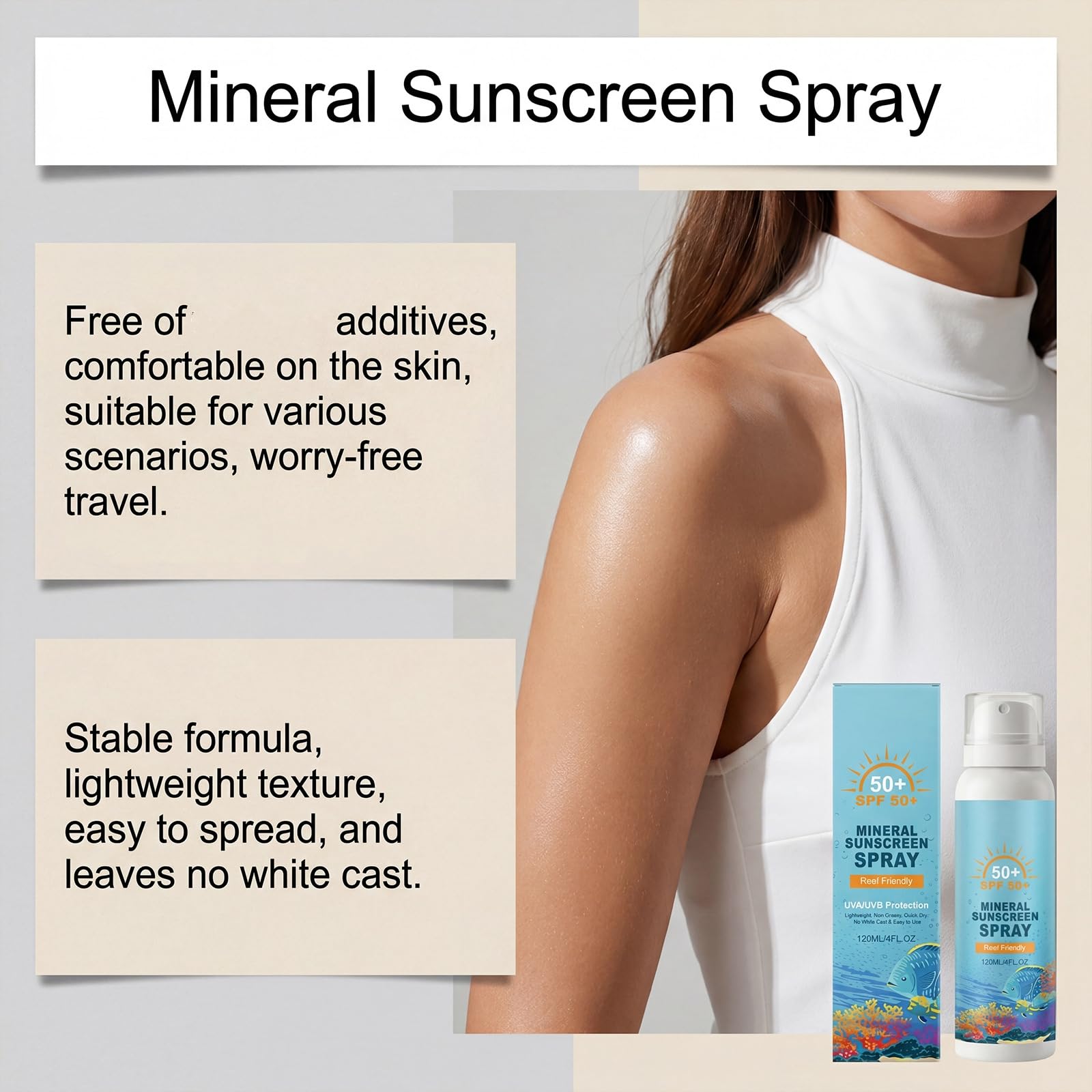 Spray solaire minéral SPF 50, protection large spectre pour le visage et le corps, formule douce pour peaux sensibles, brume solaire légère et résistante à l'eau (3 pièce)