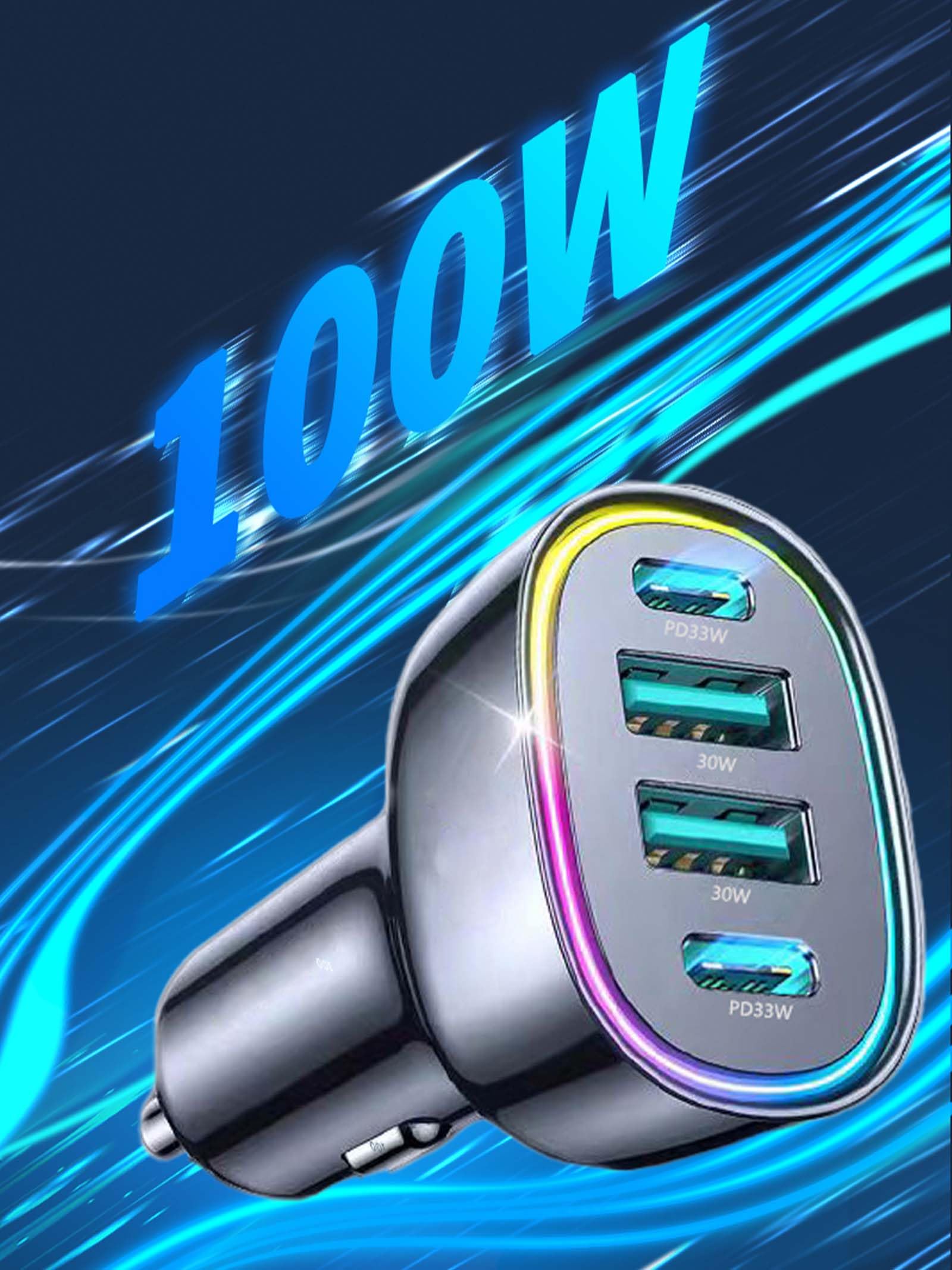 ACECAR 100W Car Charger 4-Port USB C & USB-A Car Charger Adapter PD/QC Multi Port Fast Charging Cigarette Lighter Adapter for iPhone 16/15/14 Pro Max, Samsung S24/S23/S22, iPad, Android