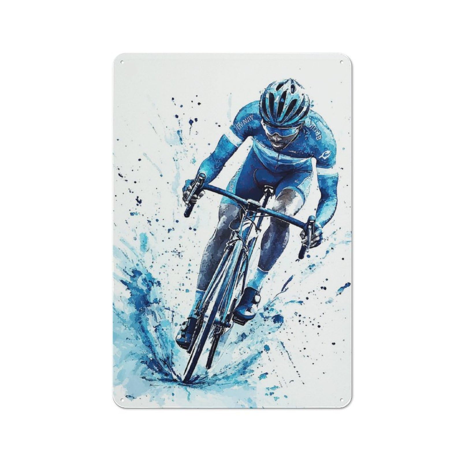 Cyclist in Action Understated Metal Wall Decor 30x20cm, Decorative Metal Sign for Workspace, Cafe, Shop Or Desk Area