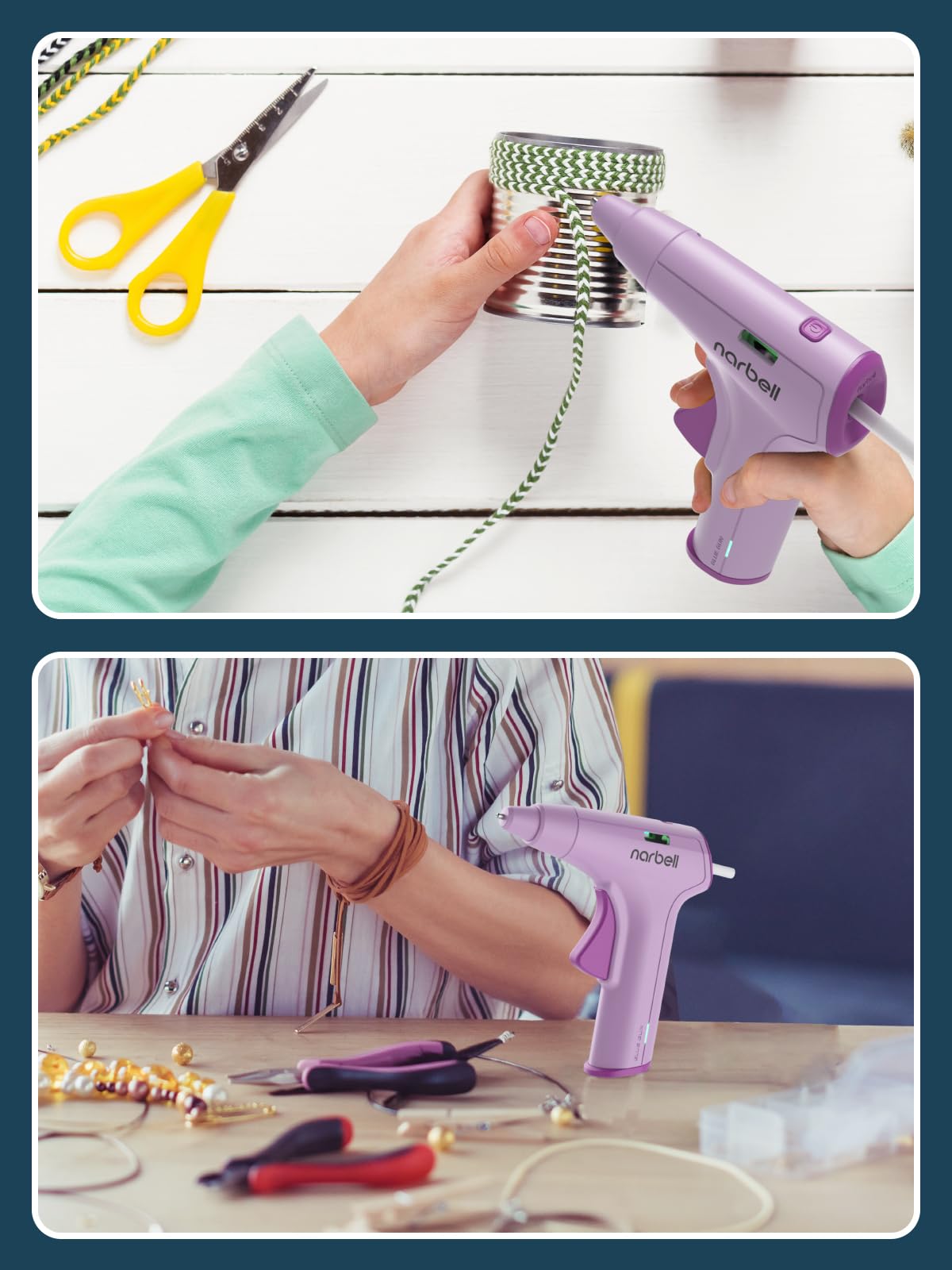 Narbell Kit de pistola de pegamento caliente inalámbrica con 30 varillas, menos boquilla de goteo, precalentamiento de 12 segundos, batería de 2 Ah, apagado automático, para manualidades escolares,