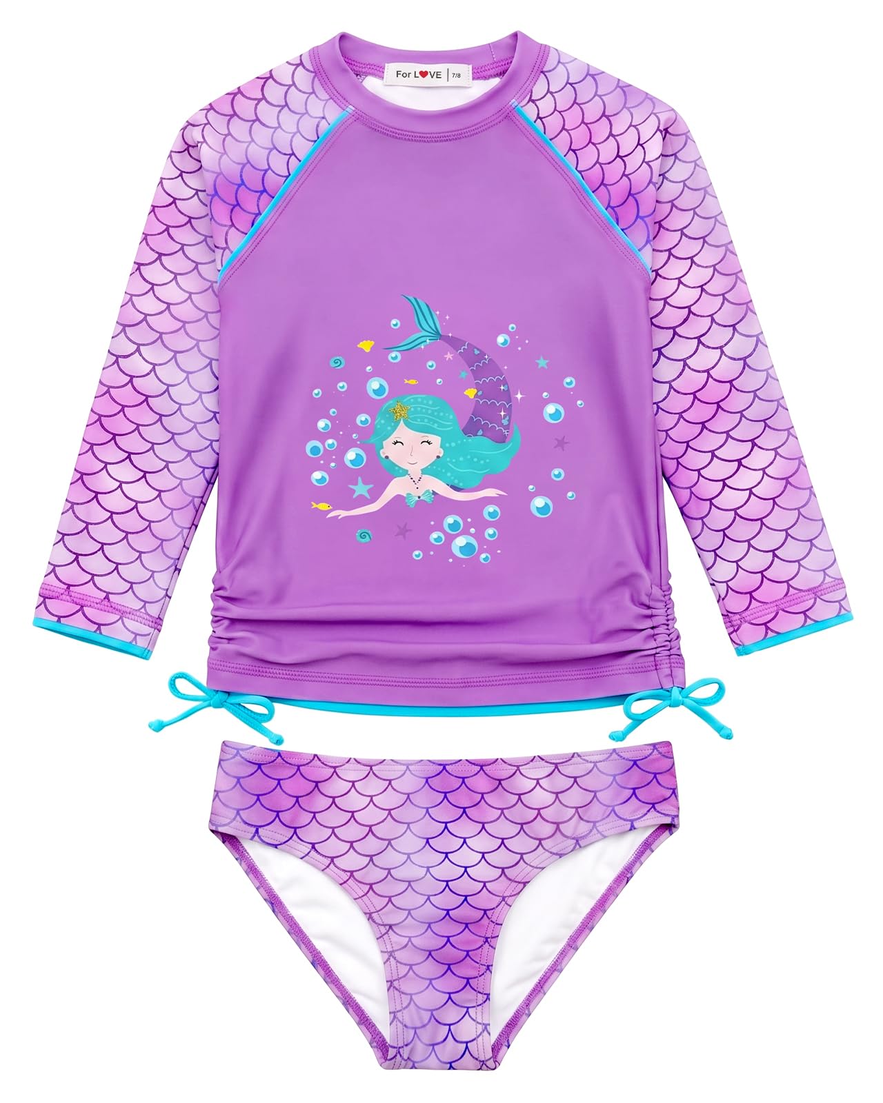 Wevswe Girls Purple Mermaid Rash Guard Swimsuit Long Sleeve Uv Two Piece Bathing Suit Swimwear Upf 50+ Protection Scale 2T