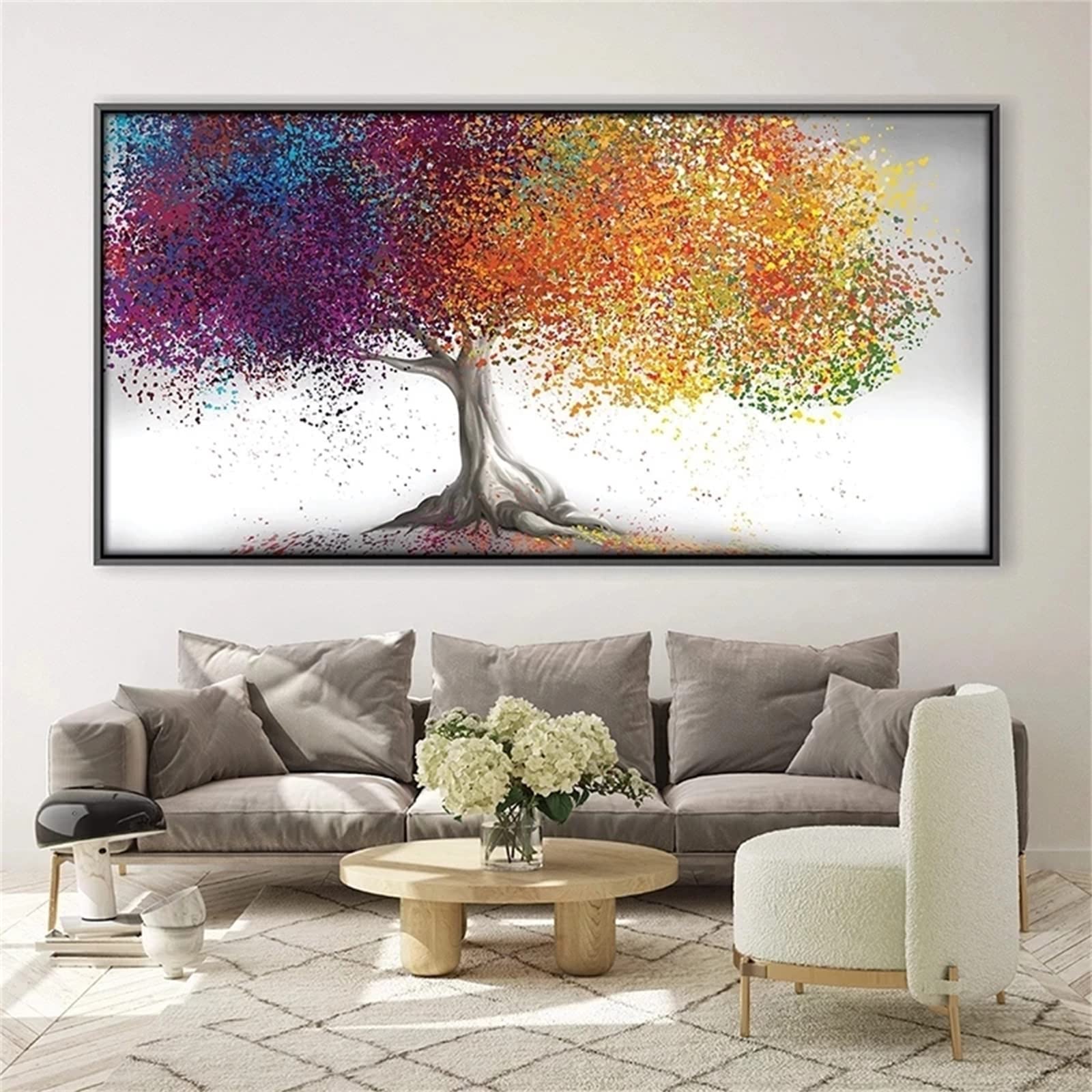 Broderie diamant arbre coloré 40x80cm : kit complet peinture 5D loisirs créatifs