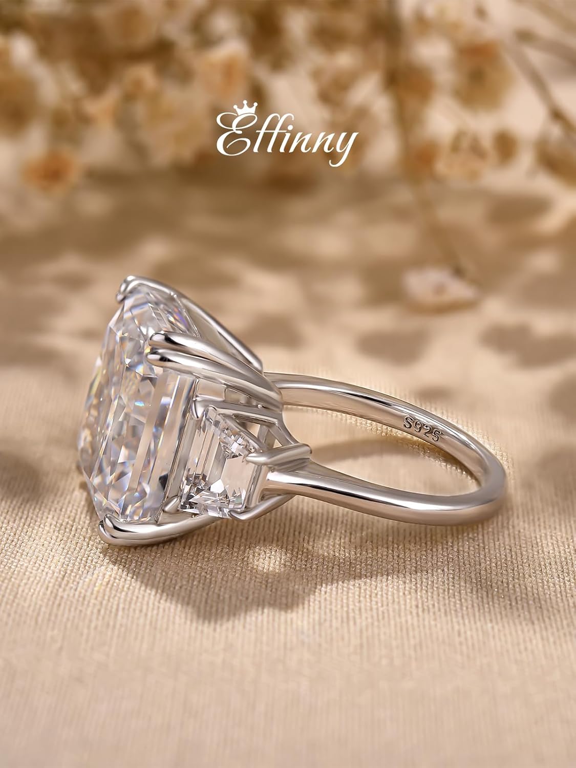 10ct Luxurious Crushed Ice Radiant Cut Three Stone Engagement Ring,Big CZ Cubic Zirconia 925 Sterling Silver Promise Ring for Wedding,Daily,Travel - Image 6