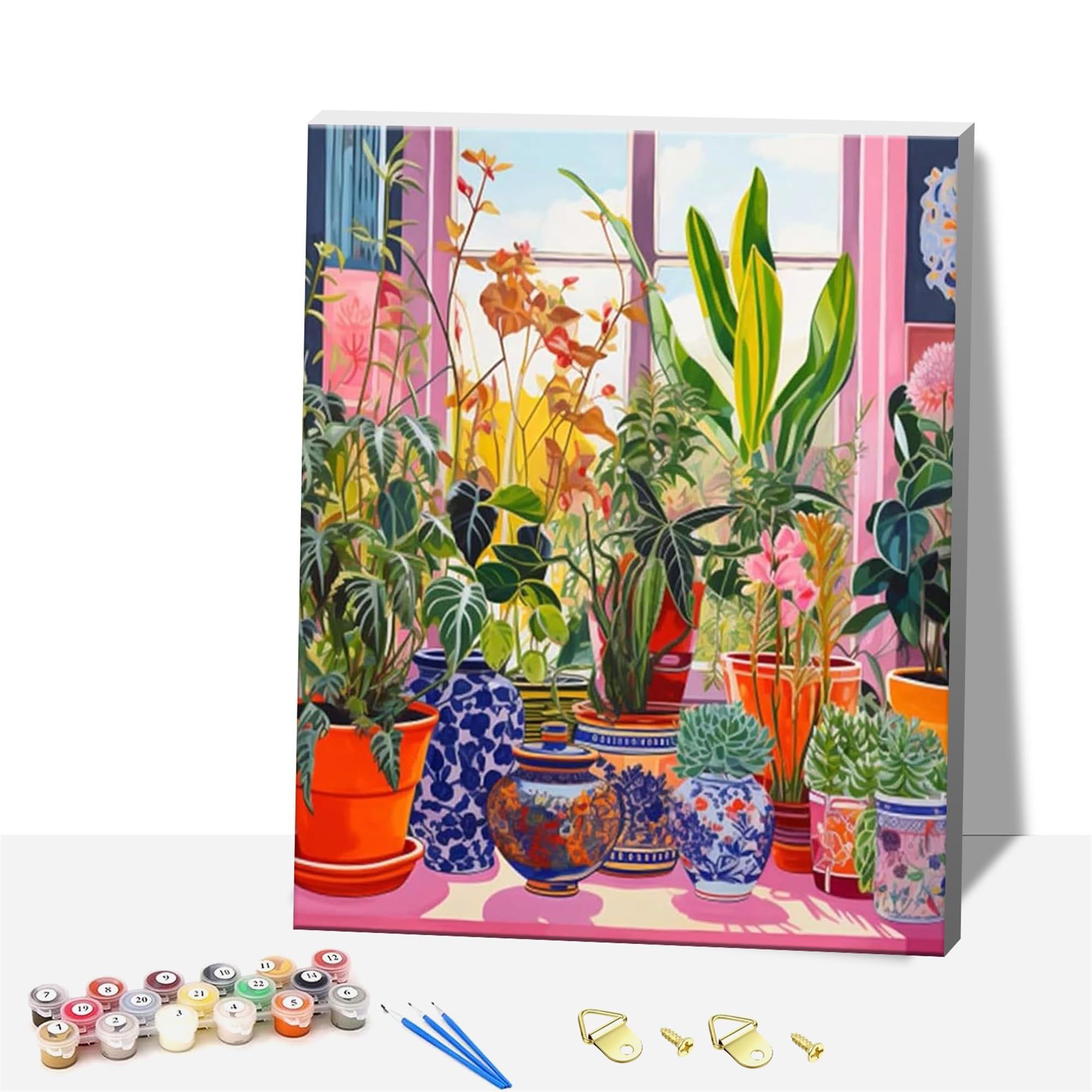 Formeyart Plant Flower Framed Paint By Numbers For Adults,Painting By Number With Frame Kits Canvas,Easy Cheerful Painting Diy For Beginners,Home Wall Decor (Plant)