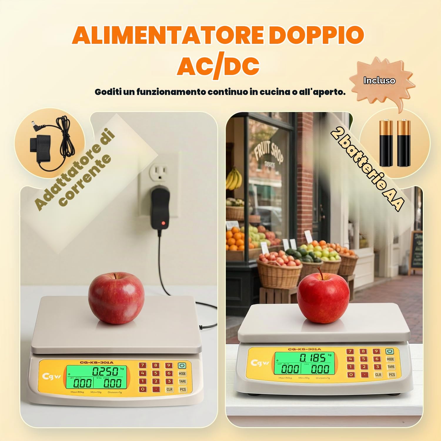 CGOLDENWALL 30kg/1g Bilancia Alimentare - KG/LB/OZ, Conteggio & Tara | Bilancia Calcolatrice con Display LCD e Doppia Alimentazione, Ampio Piatto 21,5 cm x 24 cm, per Ristorante, Pasticceria, Casa