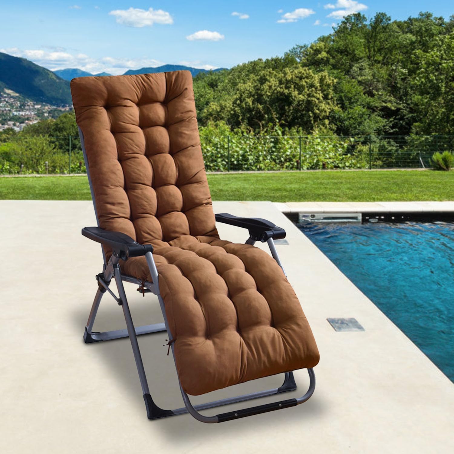 KOCASO 67x21x2in Chaise Lounge Cushion with Non-Slip Straps– Ultra Soft, Reversible Premium Pad for Sunbeds, Recliners, Deck Chairs & Patio Furniture, Indoor and Outdoor Use