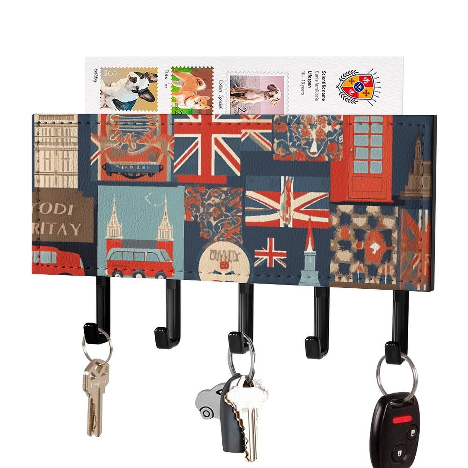 Porte-clés mural en cuir synthétique noir à 5 crochets pour l'organisation de la maison