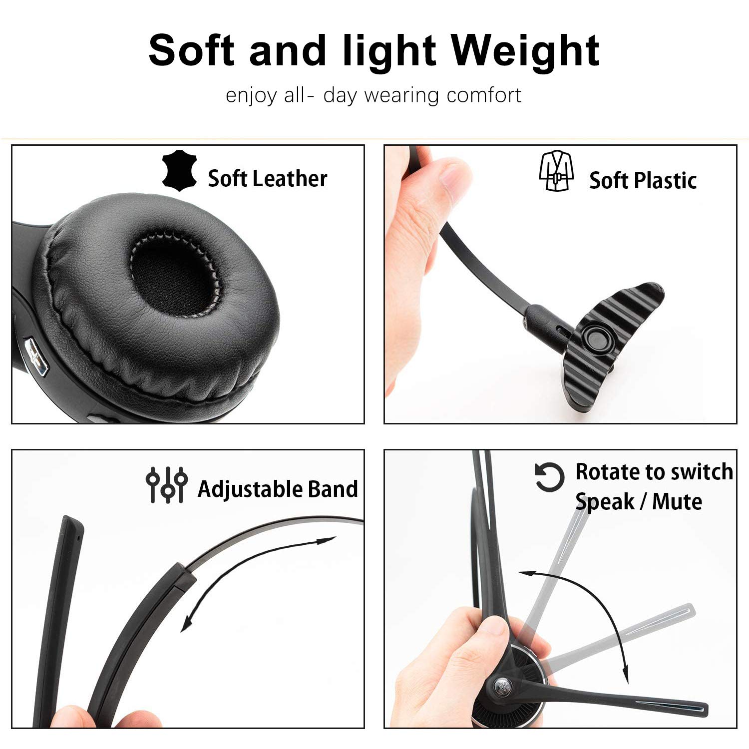 Cuffia Bluetooth senza fili con microfono, con cancellazione del rumore, cuffie Bluetooth per camionista, vivavoce con dock di ricarica per call center, casa, smartphone, PC