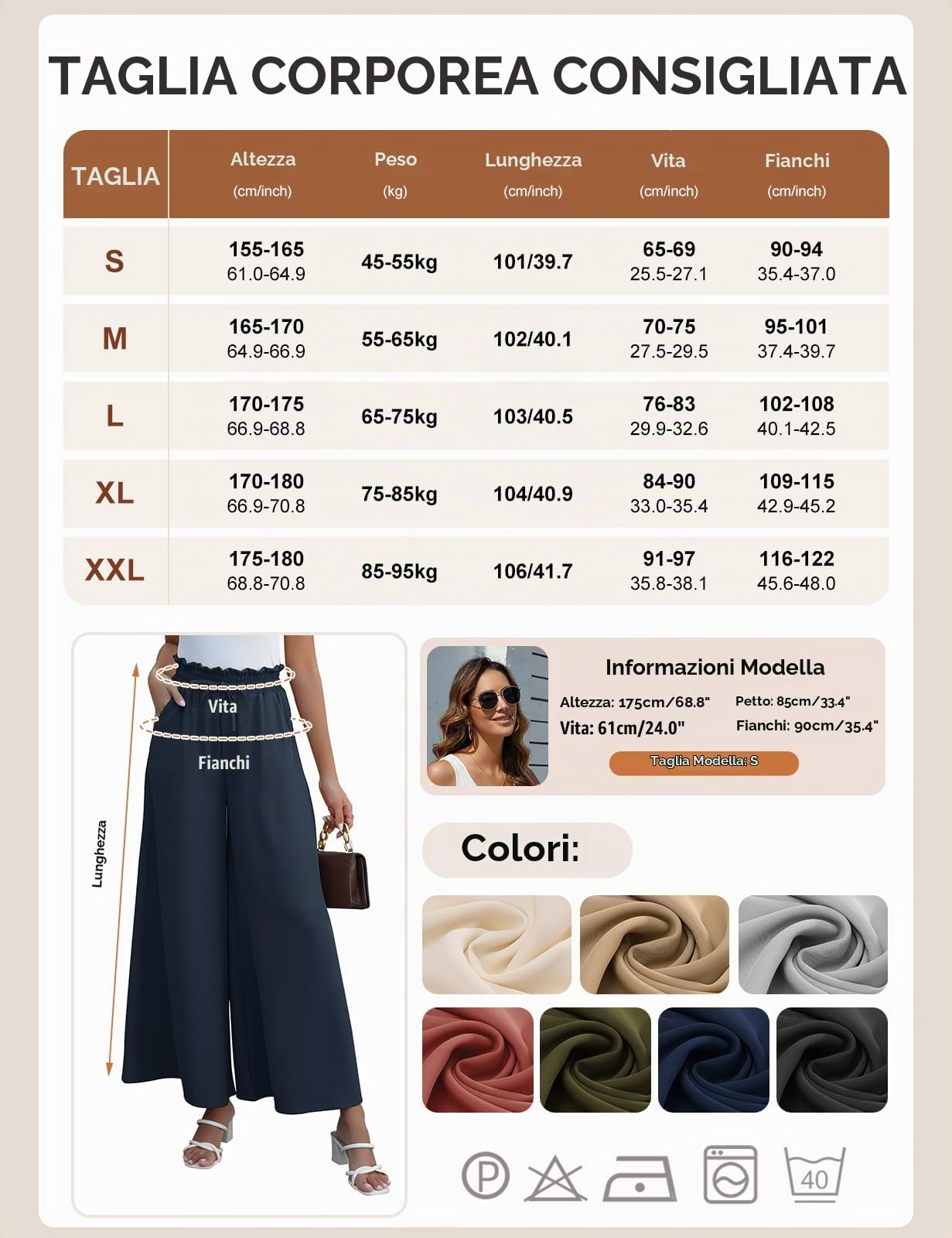 Voqeen Pantaloni da Donna Estivi a Vita Alta Casual a Gamba Larga con Tasca a Coulisse per Il Tempo Libero, Il Lavoro e L'Ufficio