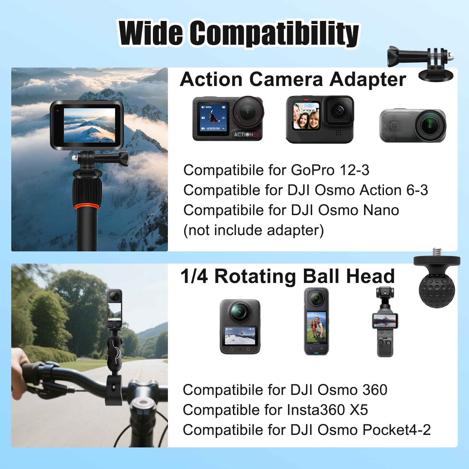 Motorrad-Kamera Halterung Set mit 43" Unsichtbarem Selfie Stick kompatibel mit Insta360 X5-X, Robuste Lenker Klemme kompatibel für GoPro 13-3, Osmo 360 Nano, Fahrrad ATV UTV Fahrten (Orange-Rot)