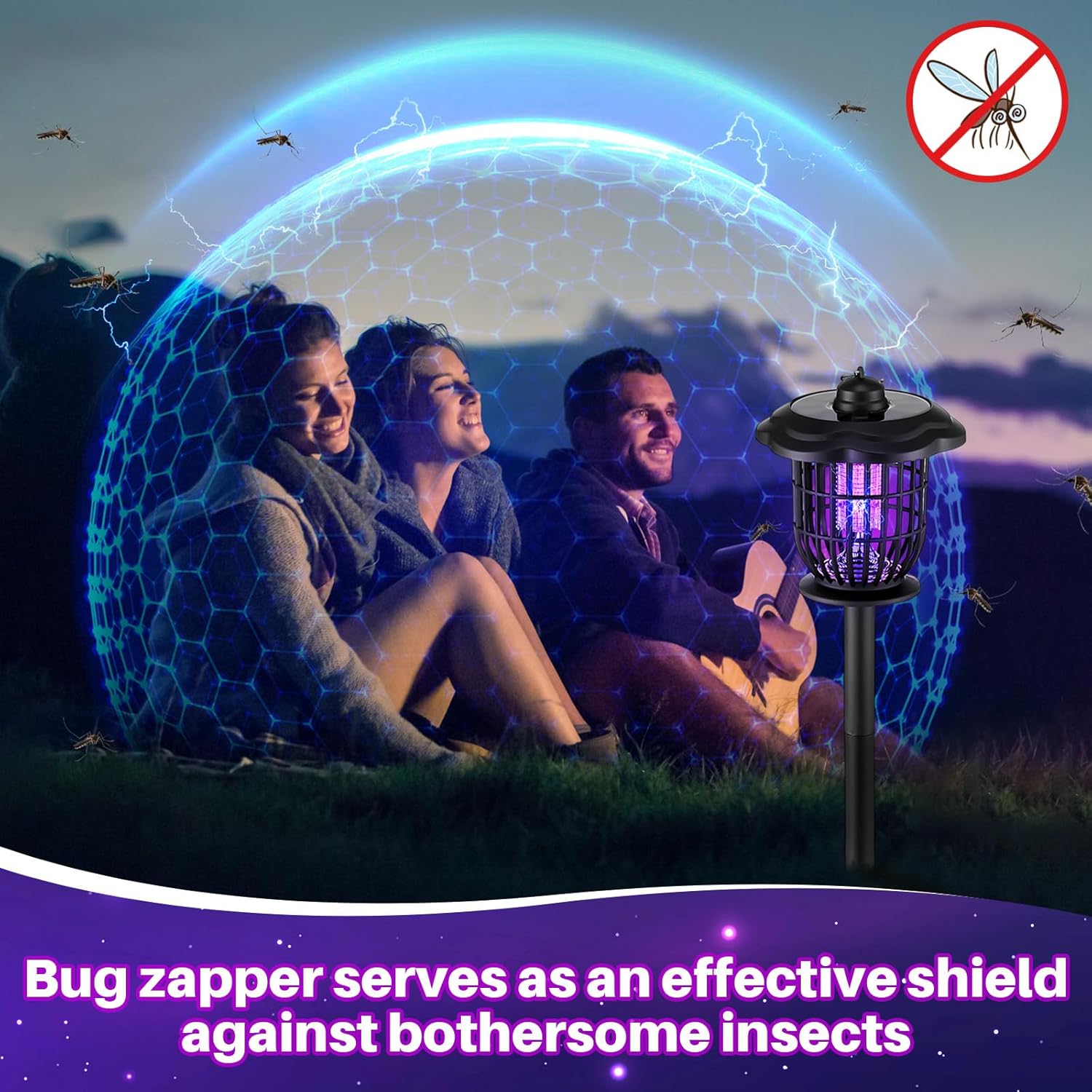 Qualirey 6 Pack Solar Bug Zapper Outdoor Mosquito Repellent 2 in 1 Waterproof Mosquito Killer and Lighting Lamp with Ground Stake USB Rechargeable Zapper for Backyard Patio Garden Lawn Pathway Camping