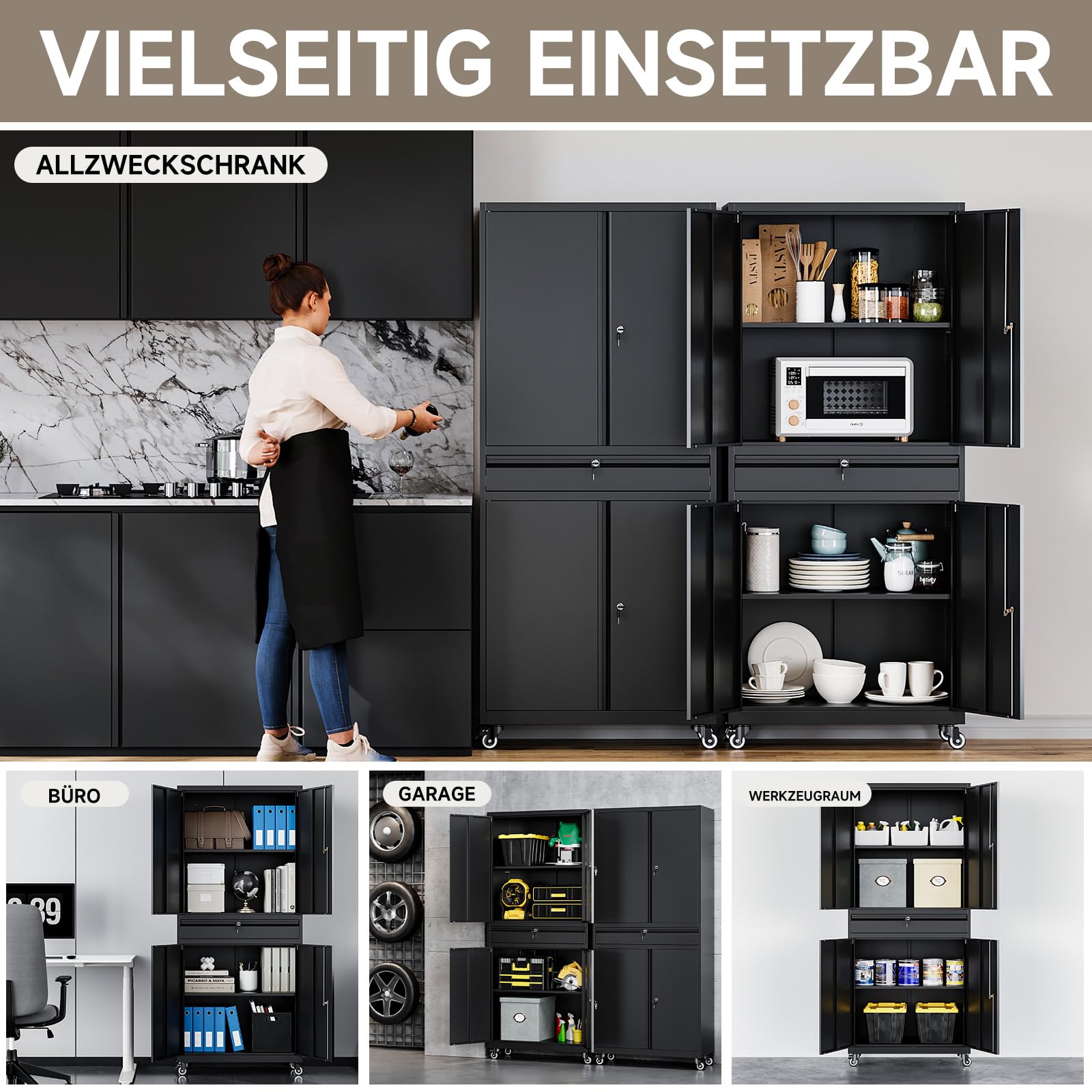 Sightlife Werkzeugschrank Metallschrank - 180x40x80cm Abschließbar Multifunktionaler Stahlschrank, Werkstattschrank mit Verstellbaren Trennwänden, Werkzeugschrank mit Schubladen (Auf Rädern)