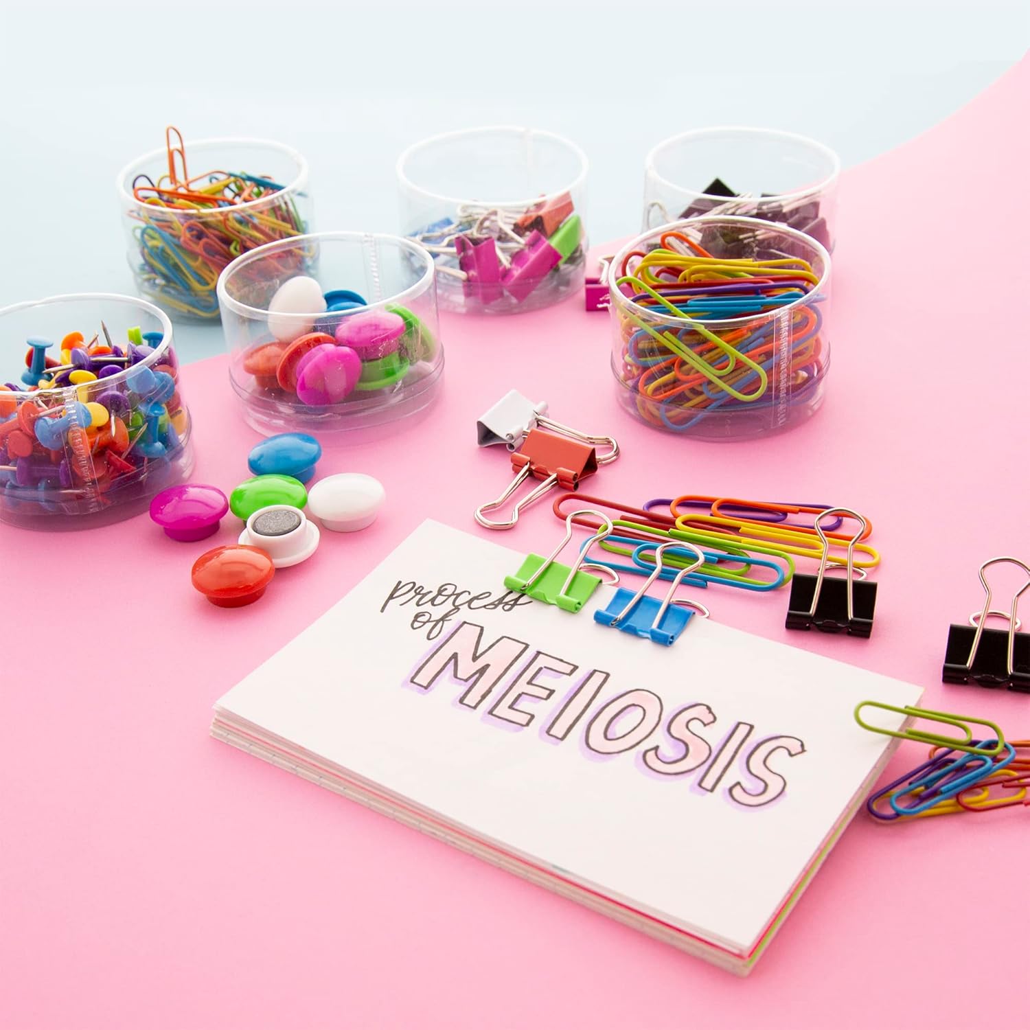 BAZIC Products Push Pin Tacks, Binder Clip, Magnetic Button Set, Large & Small Paper Clips, 6 Style Office School Supplies (269 Pcs/Pack), 12-Packs