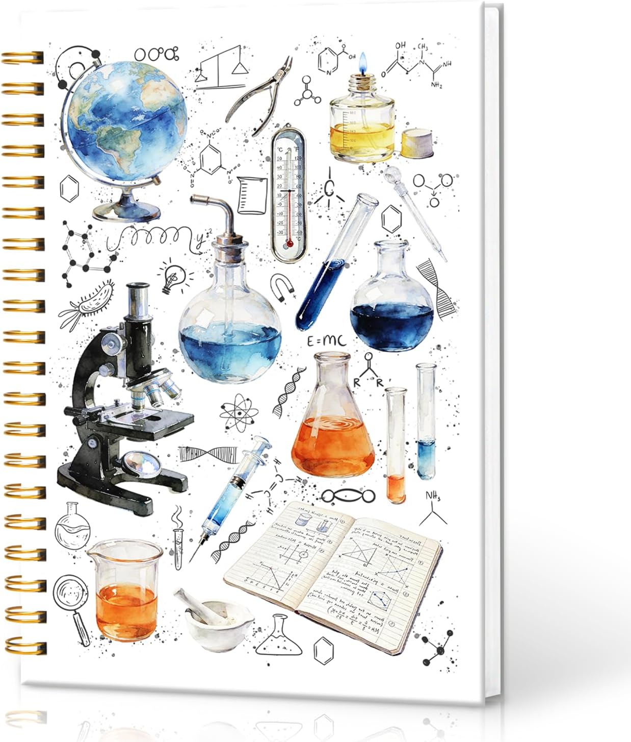 Science Lab Spiral Notebook, STEM Gift for Students and Teachers, Chemistry Journal for Study Notes, Cute Laboratory Scientist Themed Planner, 5.5x8.3 Inch Back to School Supplies