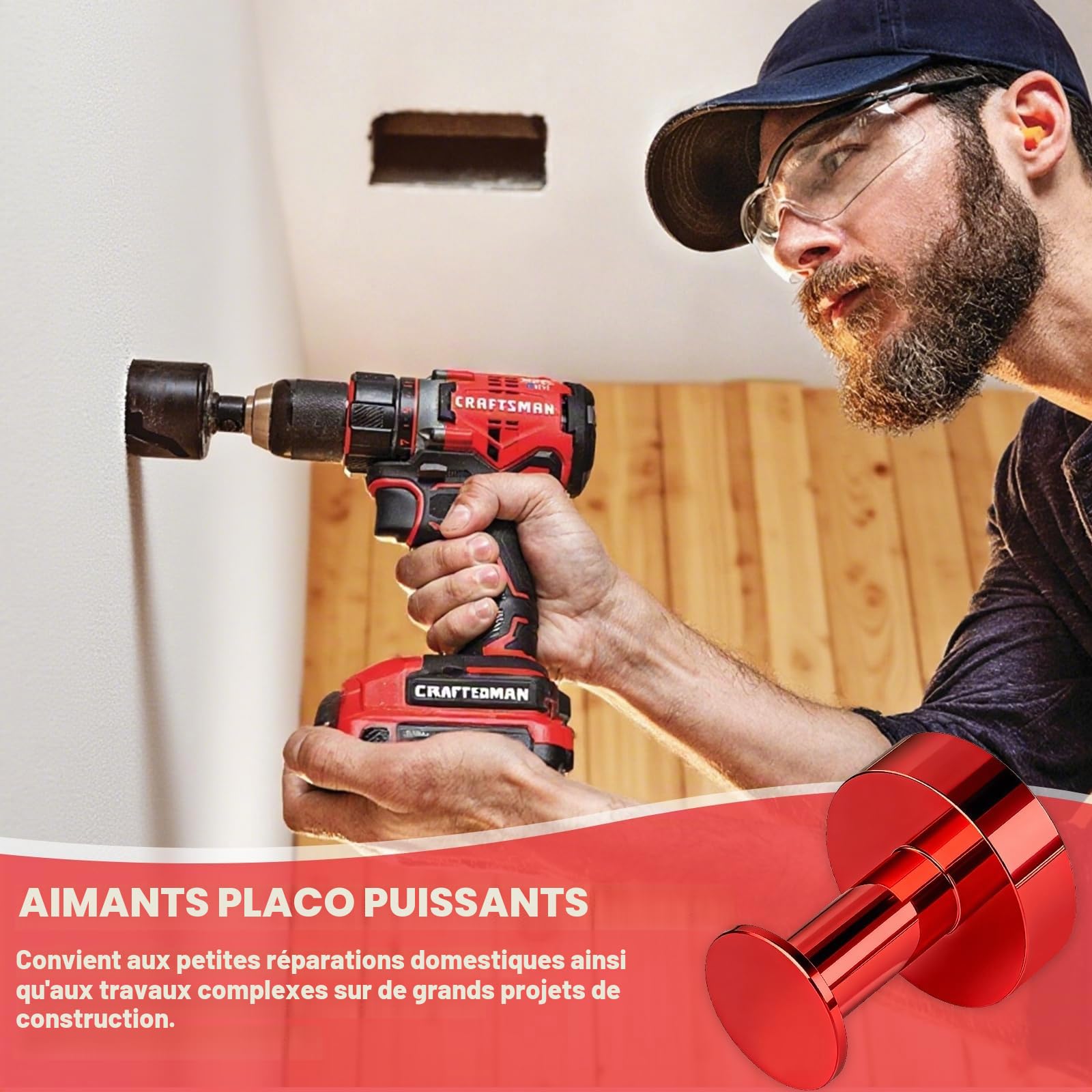Aimant Neodyme Puissant pour Détection de Rail Placo, Aimant pour Placo Puissant Detecteur de Rail et Montant dans Cloison, Outil Ideal pour Gypsum Board Installers, Electricians, Plumbers, etc.