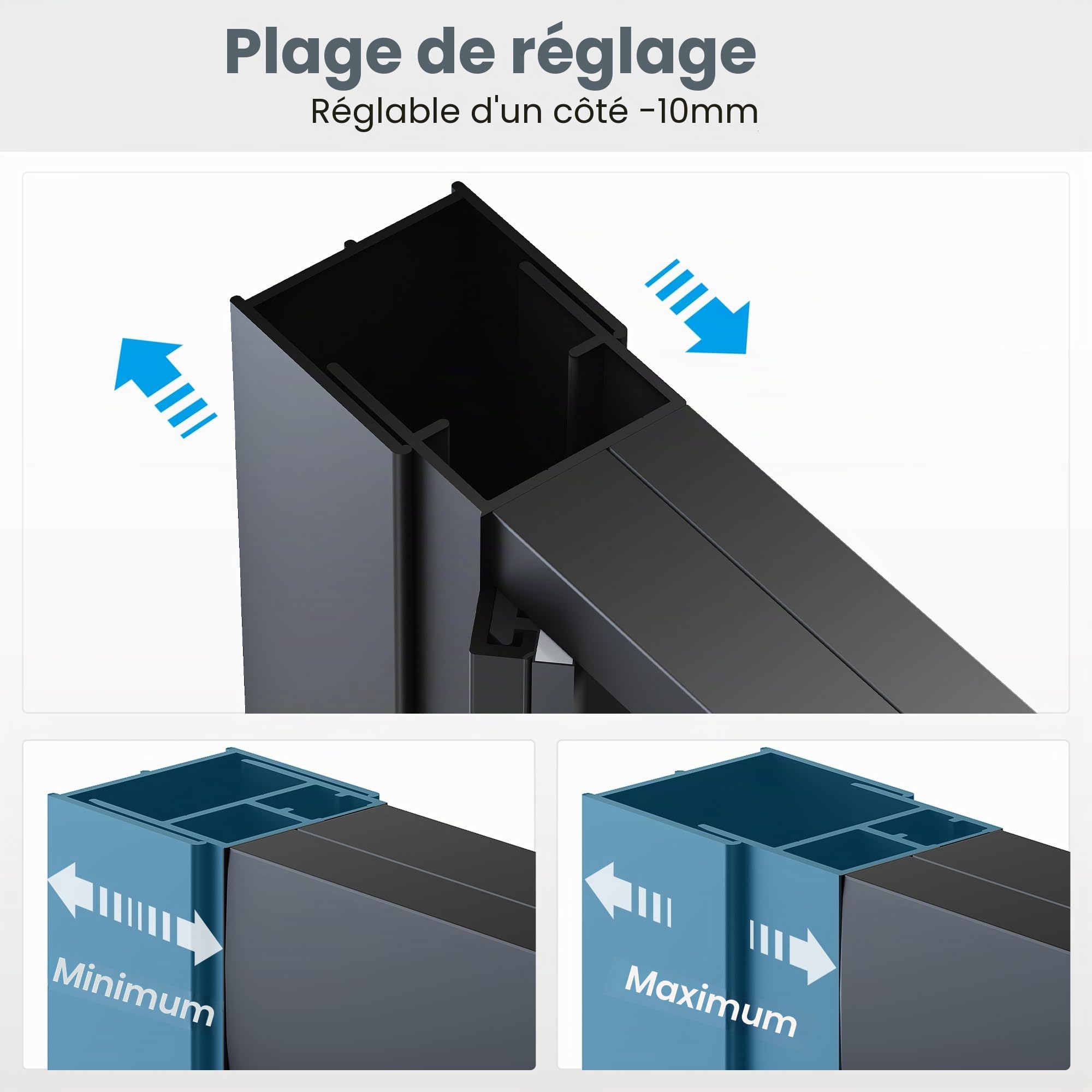 SONNI Joint pivotant pour porte de douche 70 x 195 cm - En verre trempé noir de 6 mm - Attraction magnétique