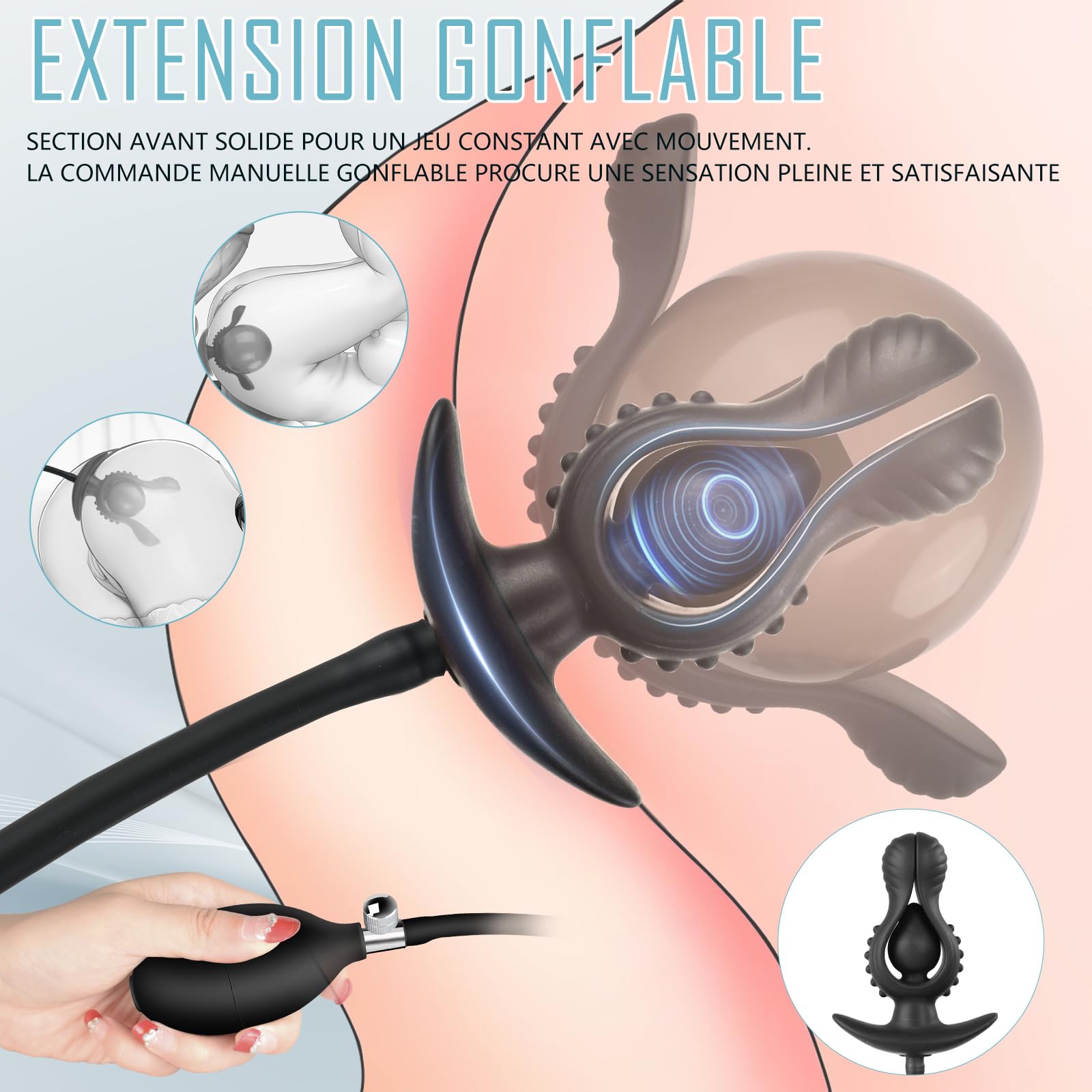 Plug Anal Gonflable en Silicone, Fleur avec Pompe Amovible – Grand Dilatateur Anal pour Stimulation de la Prostate, Sex Toy pour Hommes et Femmes