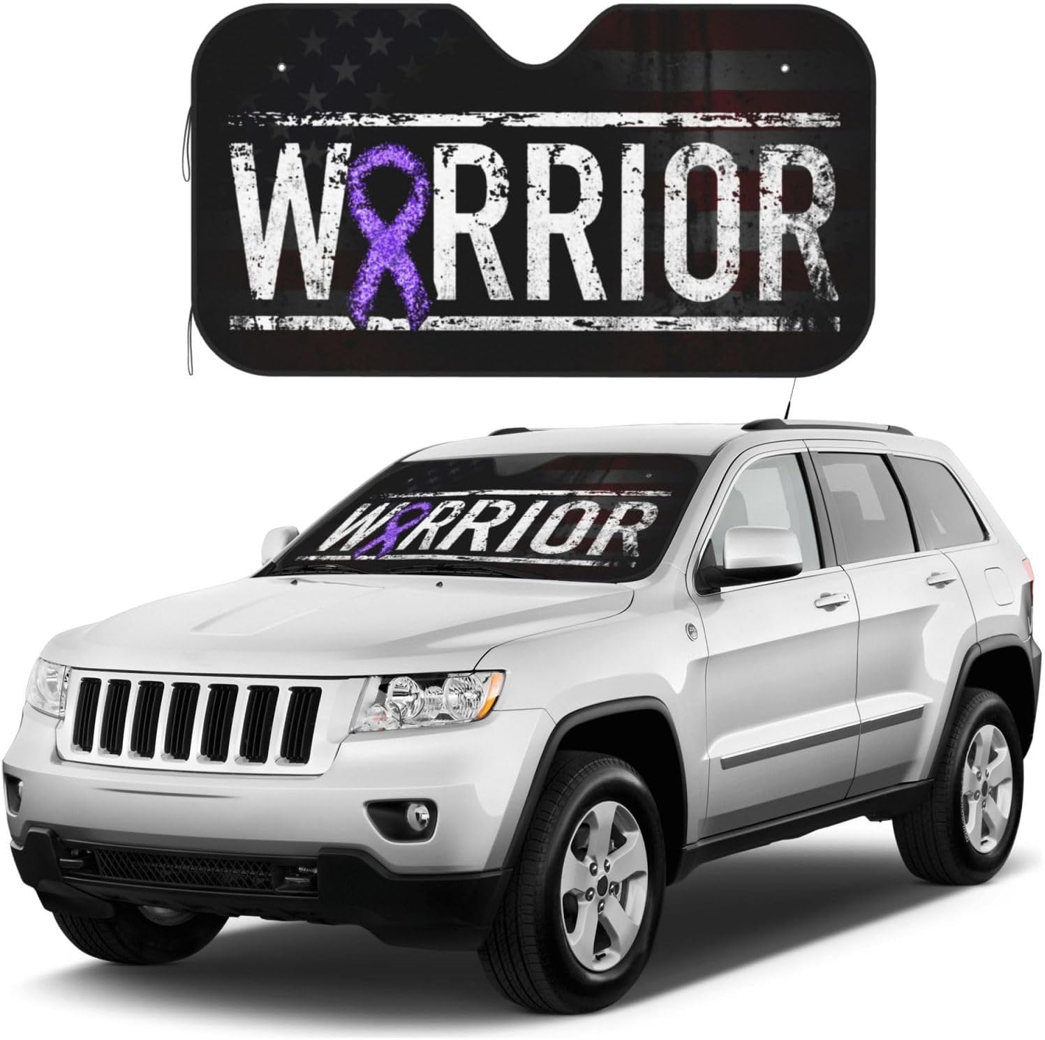 Stomach Cancer Warrior Aweareness Ribbon Foldable Car Windshield Sunshade Blocks Heat and Sun Glare Uv Rays