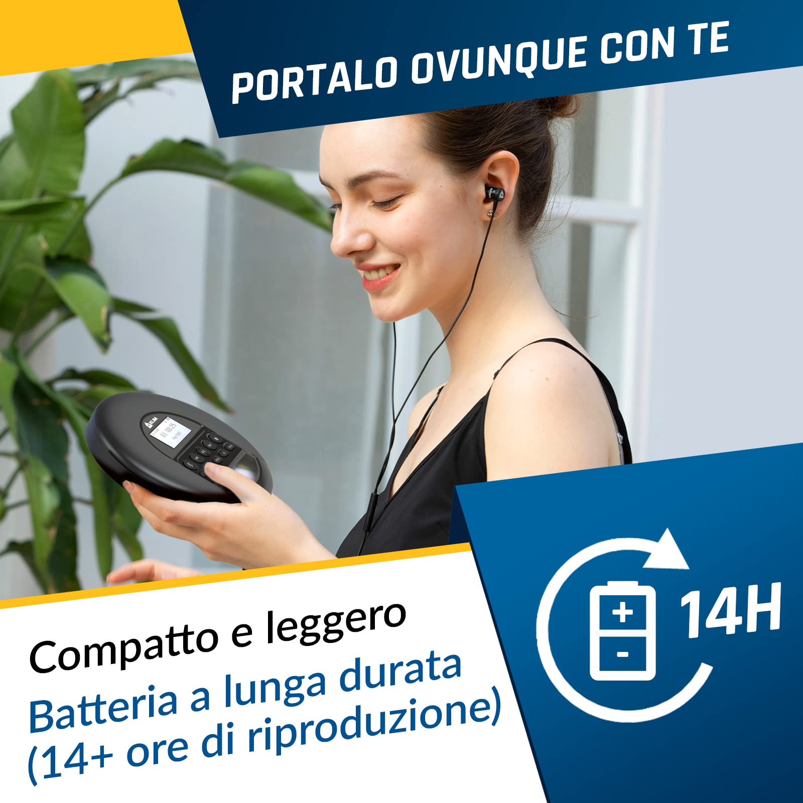 KLIM Nomad Lettore CD Portatile Bluetooth Radio FM MP3 SD