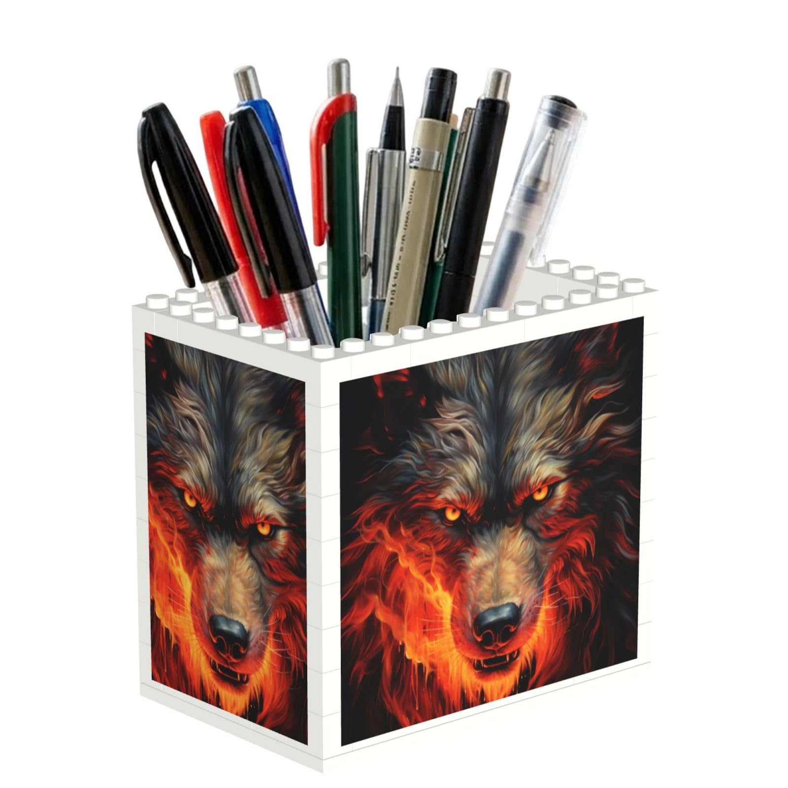 SXZVVBN Red Wolf and Fire Building Block Desk Tidy ABS Organiser