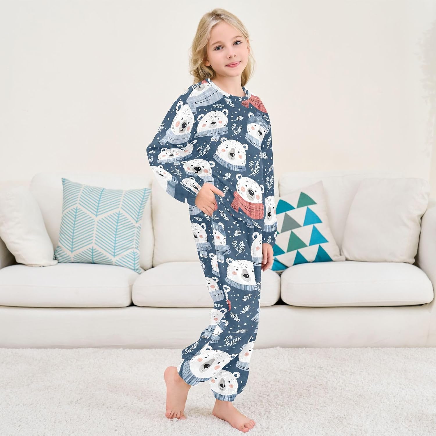 Kids Flannel Sets Bear Grass Warm Plush Relaxed Clothing for Boys and Girls