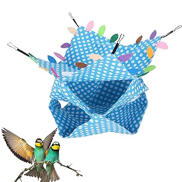 Small Animal Hammock, Pet Hut House Soft Comfortable Non?Toxic Triple Bunkbed Cage for Playing for Hiding(Sky Blue Dotted Three-Layer Hammock (with Leaves))
