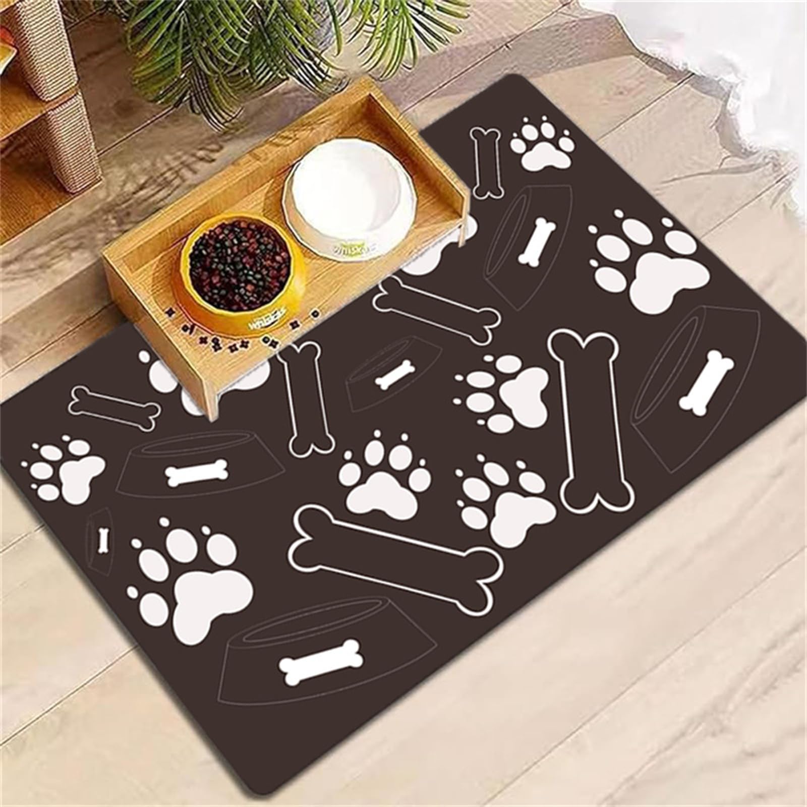 Hixingo Pet Food Mat, Absorbent Quick Dry Pet Feeding Mat with Non-Slip Rubber Backed, No Stains Dog Cat Placemat Dog Bowl Food and Water Bowl for Messy Drinkers Floors -0050 (Brown,30x40cm)