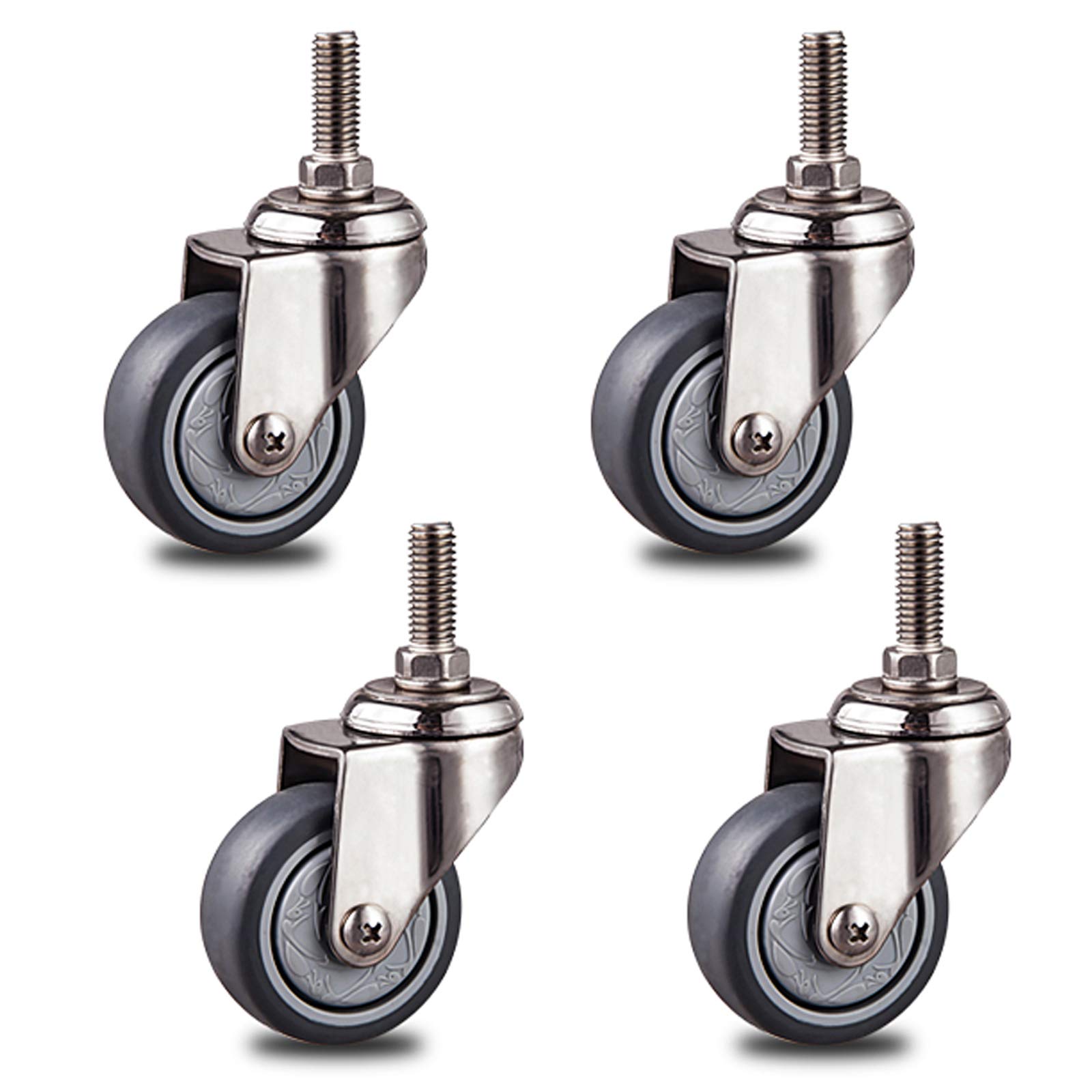Roulettes pivotantes M10 pour meubles lot de 4 roues TPR grises en acier inoxydable pour chariot