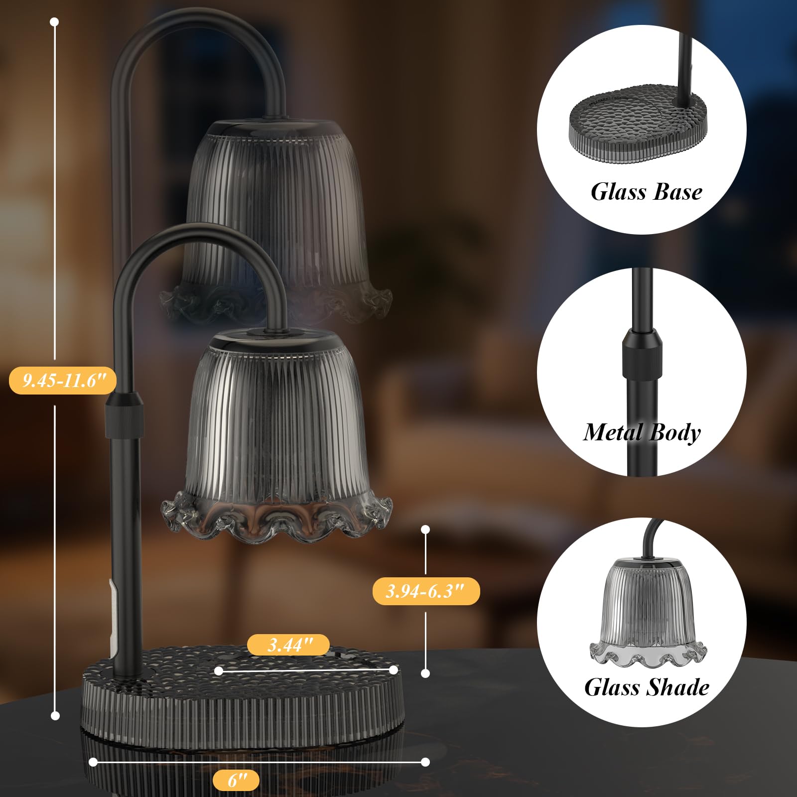 Candle Warmer Lamp with Adjustable Height - Flameless 4-Level Dimmable Wax Warmer, Timer Function & Stylish Design in Multiple Colors - Image 3