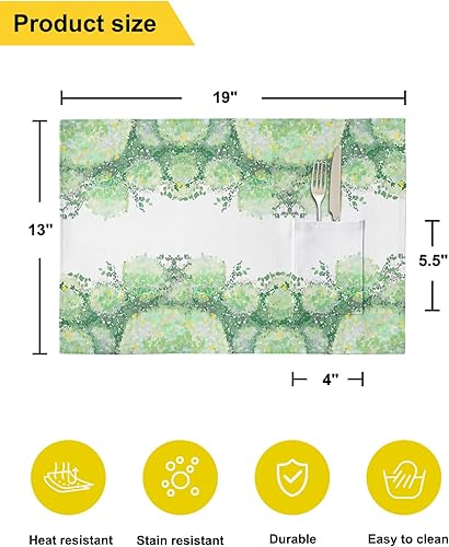 Miniatura 6 de Abstract Green Table Placemats for Dining Table Set of 4,Cotton Linen Cloth Kitchen Place Mats with Pocket,SquareRectangleRoundOblong Table