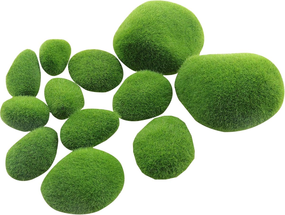 DGZZI 12PCS Artificial Moss Rocks Stone Shooting Prop Decoration Bonsai Plant Plush Small Stone for Flower Arrangement Fairytale Garden Glass Container Crafts