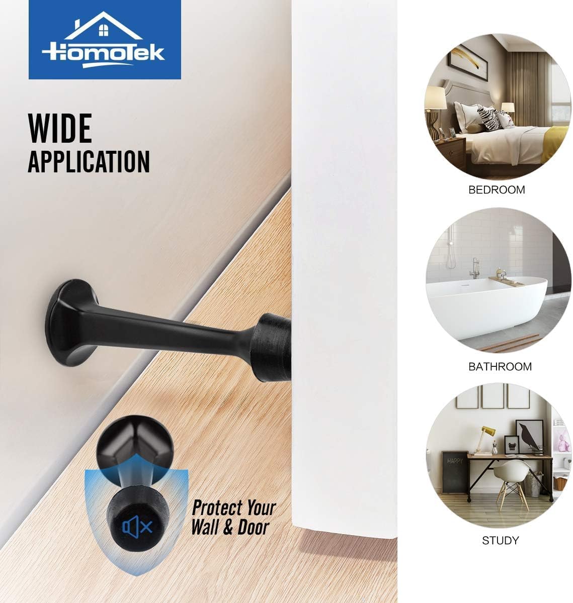 HOMOTEK 36 Pack Heavy Duty Solid Rigid Door Stop with Soft Rubber Tip, Zinc Die Cast Door Stopper Protect Wall & Door, Black