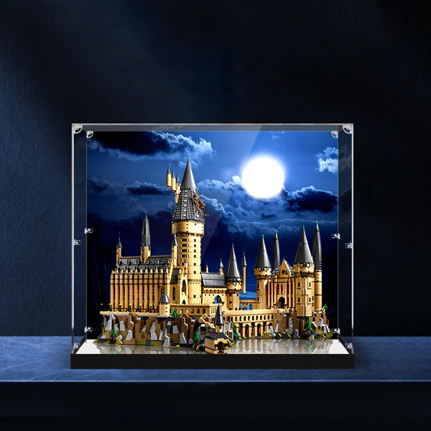 XNSHENGXAN Acrylic Display Case Compatible to Castle #71043 (28.7*18.7*23.6in), Compatible Lego Display Cases for Collectibles, Sturdy Protection for Your Collectible,Mirror+Background