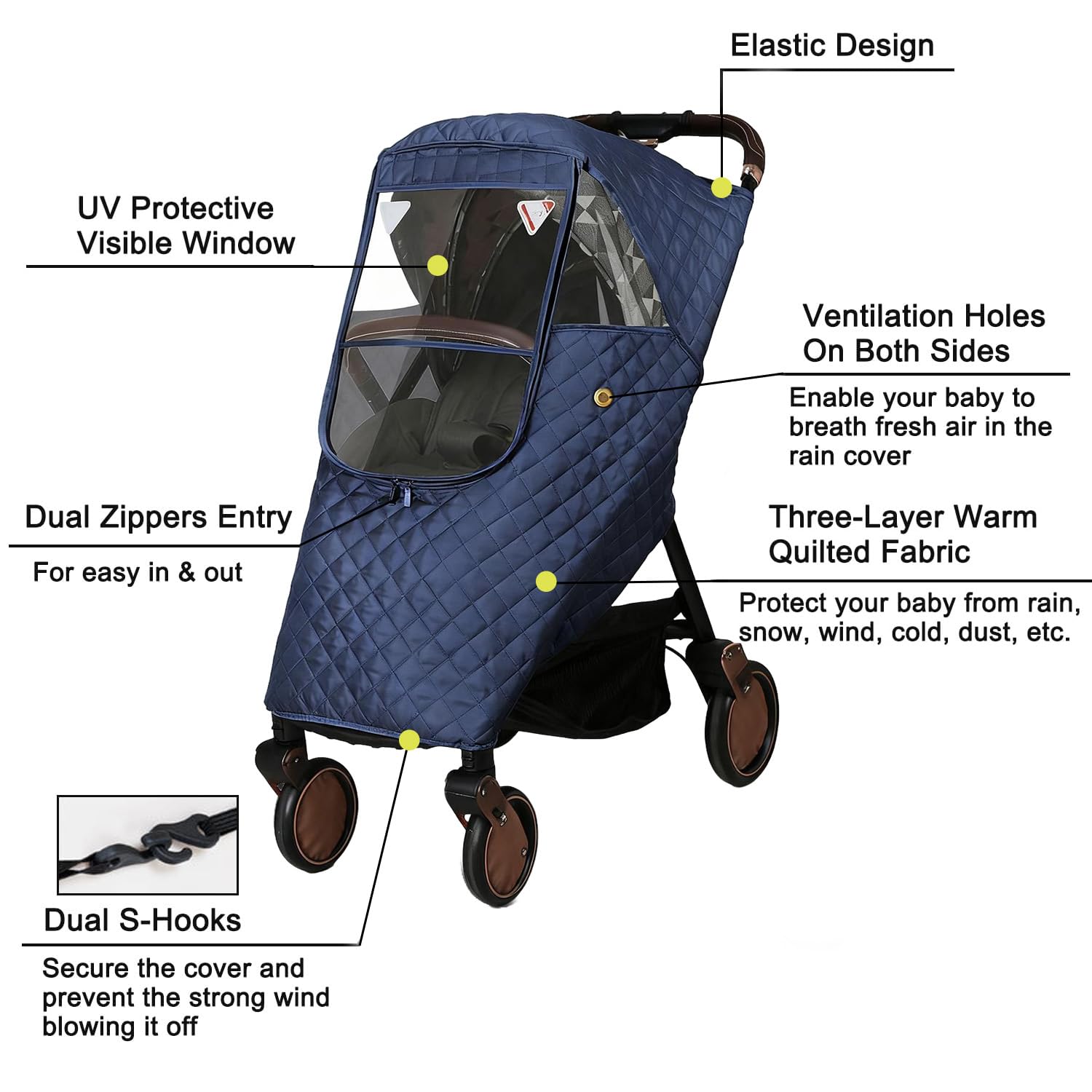Winter Baby Stroller Rain Cover, Universal Baby Travel Weather Shield Stroller Warm Cover for Pushchair, Protect from Winter Rain Snow Wind Dust