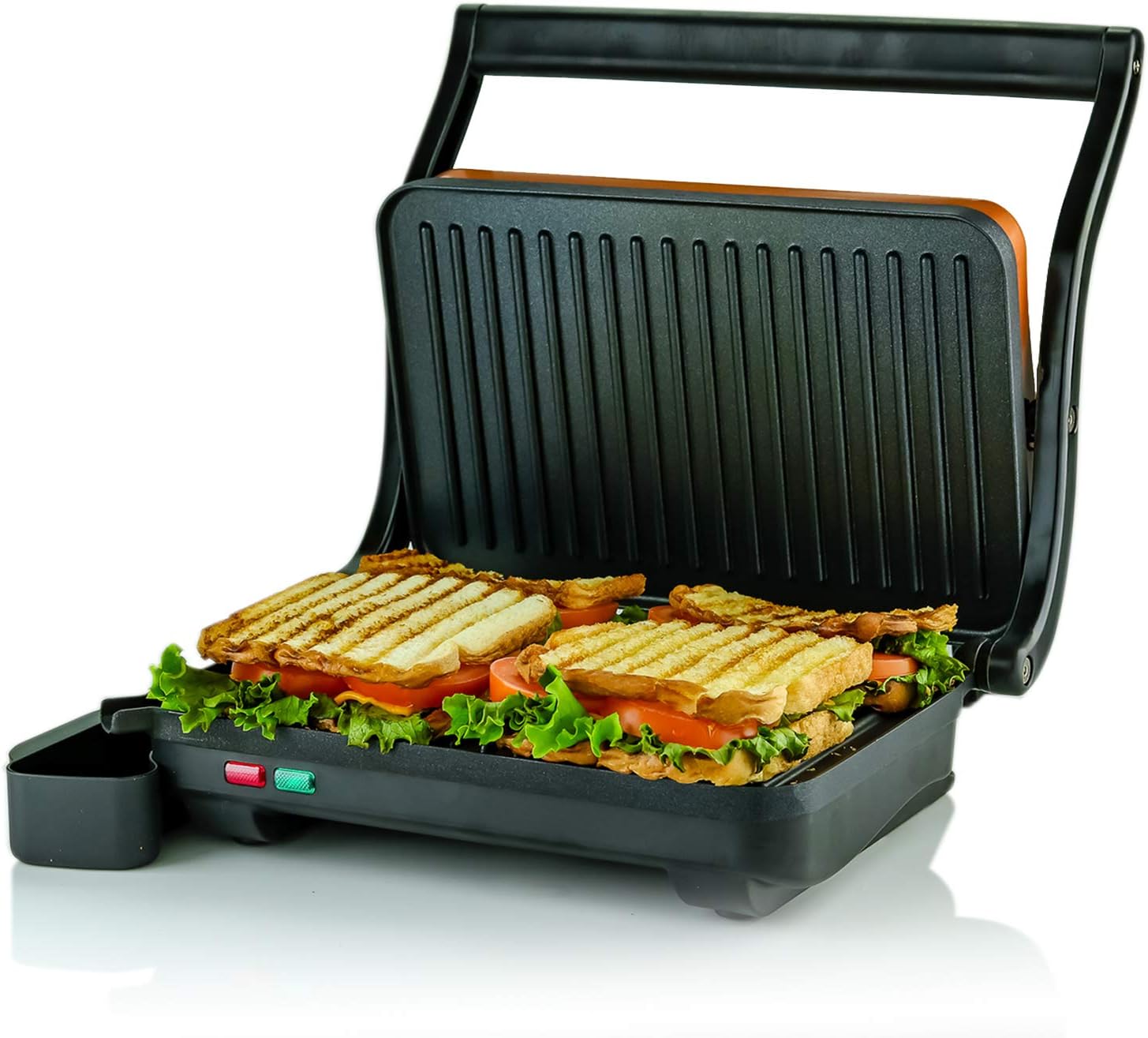 Ovente Electric Indoor Panini Press Grill with Non-Stick Double Flat Cooking Plate & Removable Drip Tray, Countertop Sandwich Maker Toaster Easy Storage & Clean Perfect for Breakfast, Copper GP0620CO: Home & Kitchen