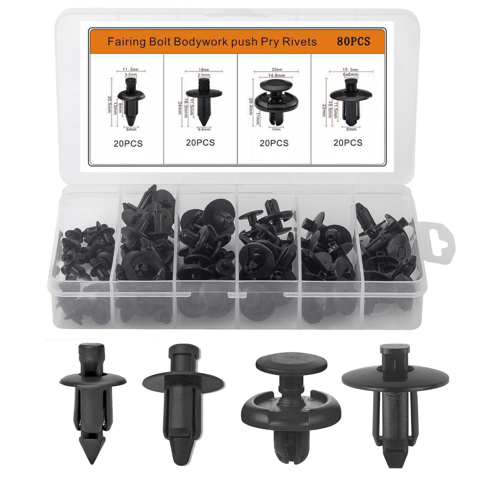 80Pcs M6 M7 M8 Motorcycle Fairing Bodywork Bolt Push Pry Rivets Pin Clip Retainer Fastener Nylon Push Rivet Pins for Polaris Sportsman 450 500 550 570