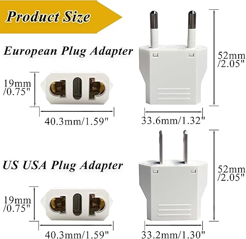 Miniatura 2 de Paquete de 6 adaptadores de enchufe de viaje internacional de alta calidad, 3 convertidores de enchufe de viaje de Estados Unidos a Europa y 3