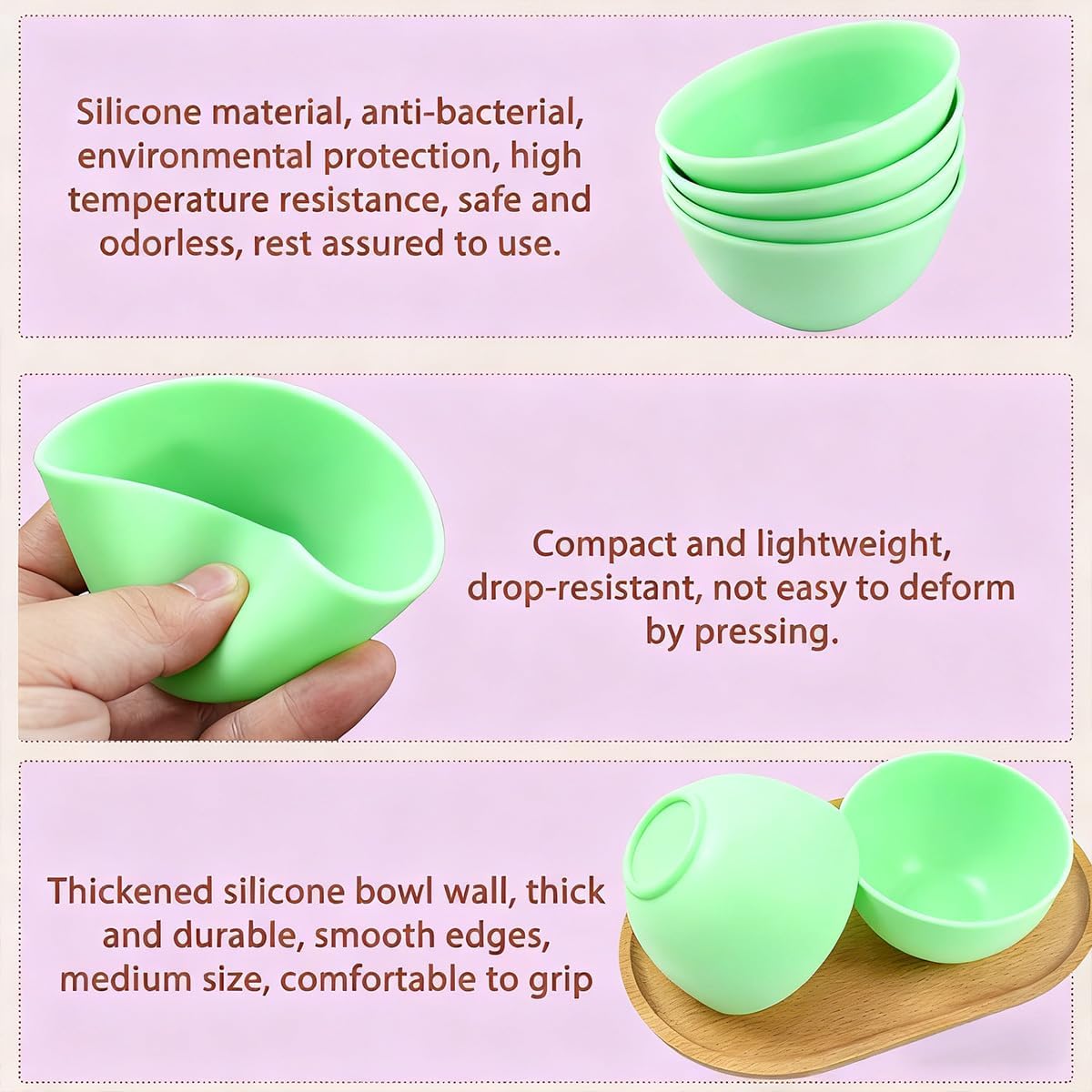 5 Pcs Small Silicone Face Mask Bowl Set - 3.34" Mini Facial Mixing Bowls, Compact Esthetician Supplies for DIY Spa Skincare, Clay Mud Prep & Multi-Step Routine(Green)
