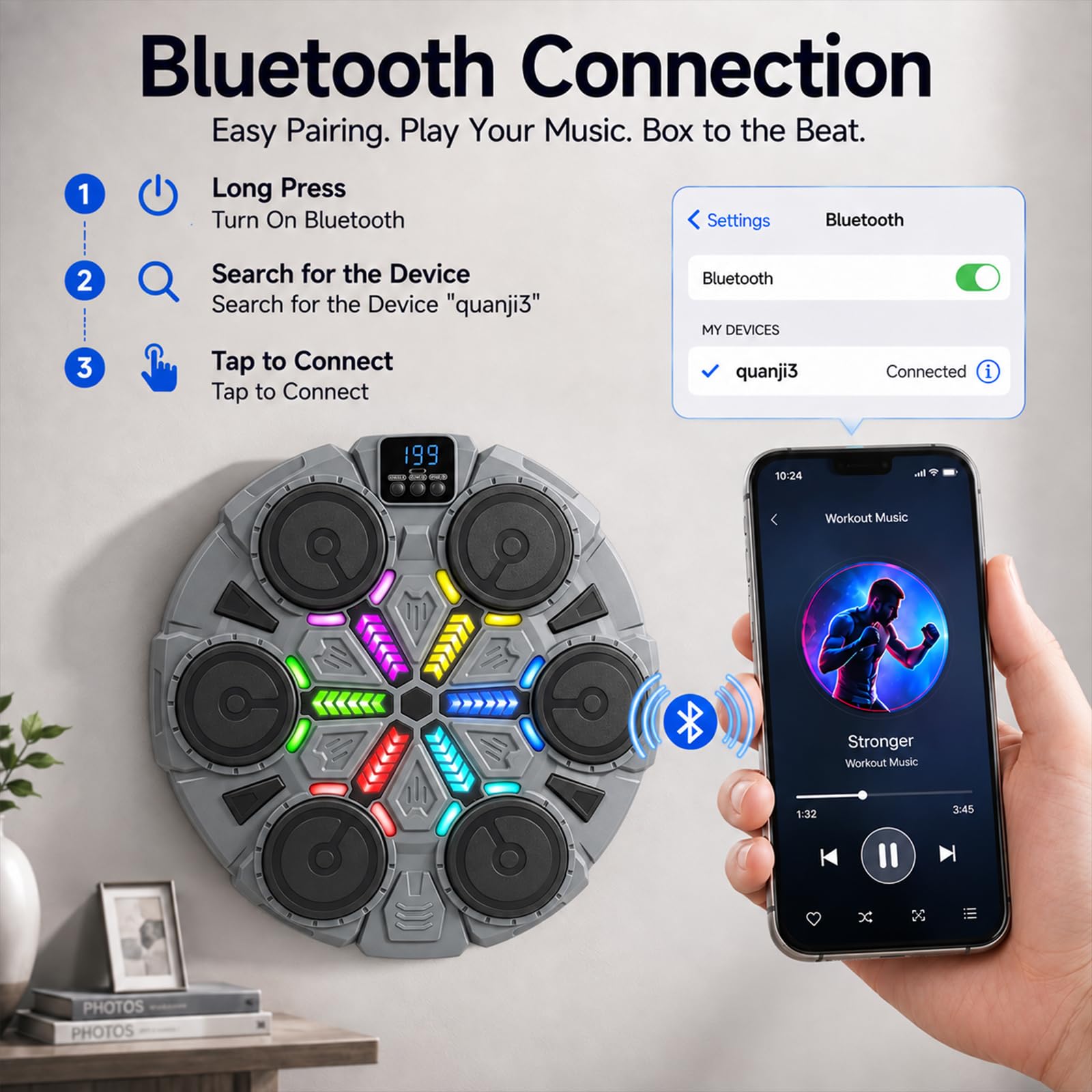 Musik-Boxmaschine, interaktives Wand-Box-Zielgerät mit Bluetooth, für Kinder, Erwachsene, Teenager, Alter 6, 7, 8–14+
