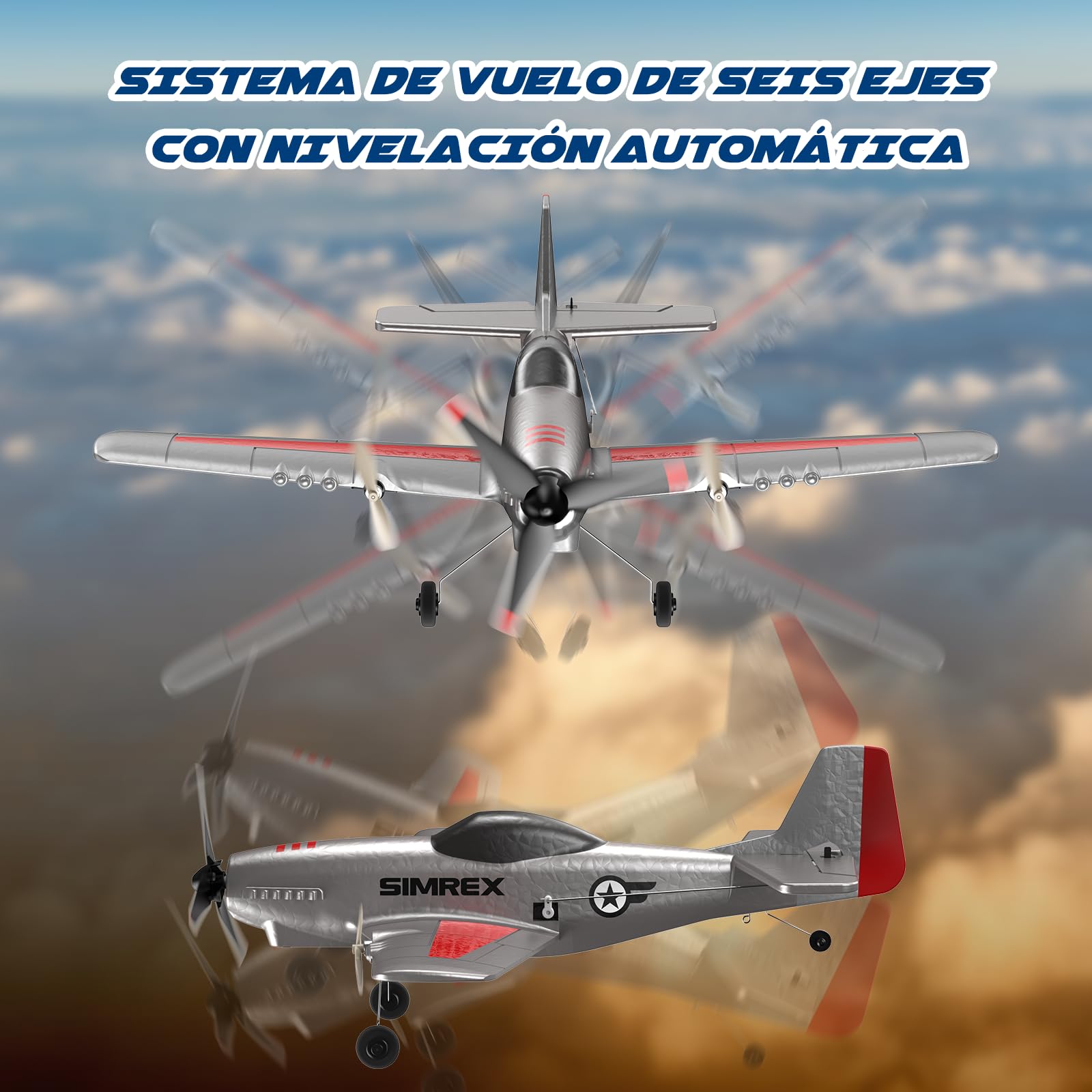 SIMREX TOY-2409 - Avión RC de 2.4 GHz con estabilizador giroscópico de 6 ejes, 3 canales RTF, avión de control remoto para principiantes, niños y adultos