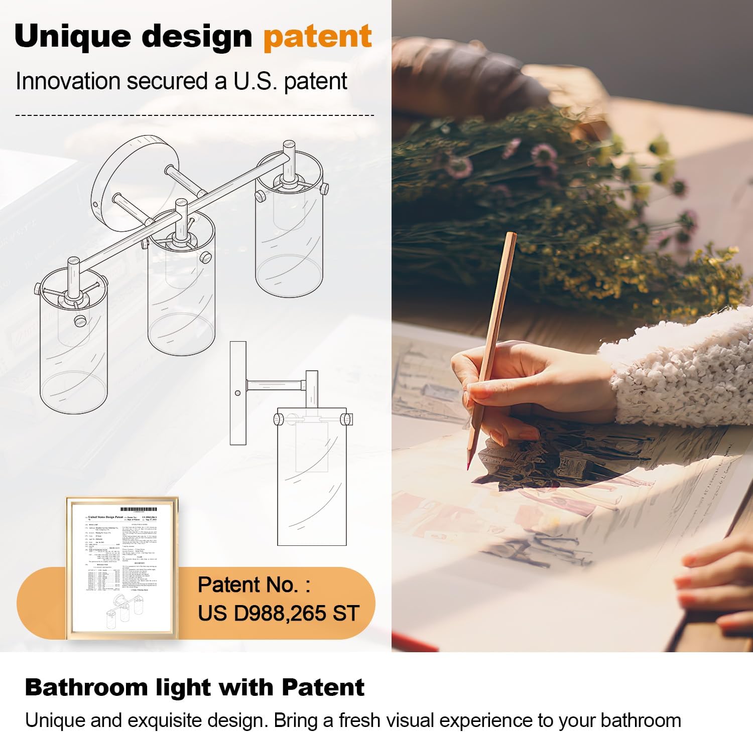 Indoi Bathroom Light Fixtures, 3-Light Brass Vanity Light, Black Bathroom Lights Over Mirror with Clear Glass Shade, Wall Sconces for Mirror Bedroom Living Room Hallway