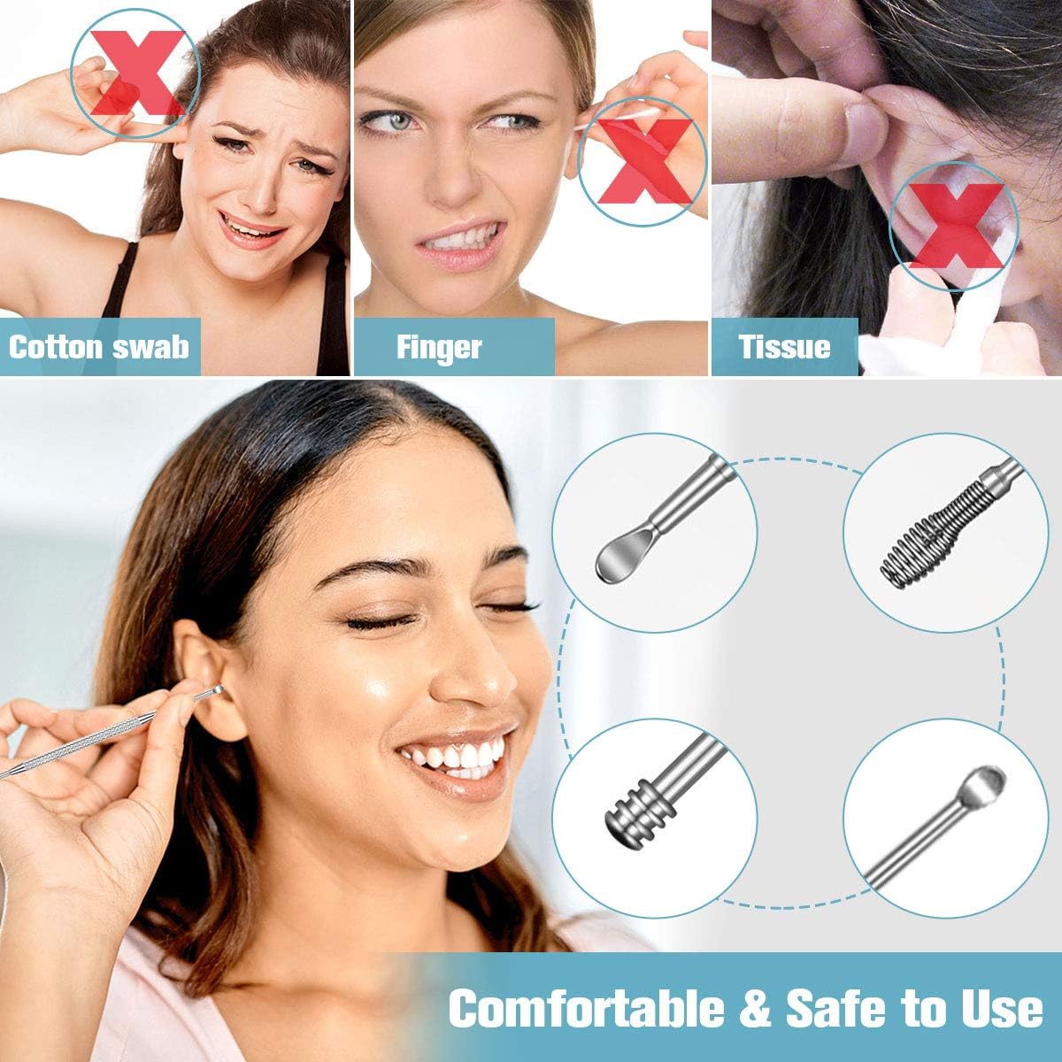 8 Pcs Ear Wax Removal Kit,Ear Pick Earwax Remover Tool Professional Ear Spoon Set Reusable Ear Cleaners,Medical Grade Stainless Steel Ear Curette Earpicks Wax Remover with Cleaning Brush & Storage Box : Health & Household