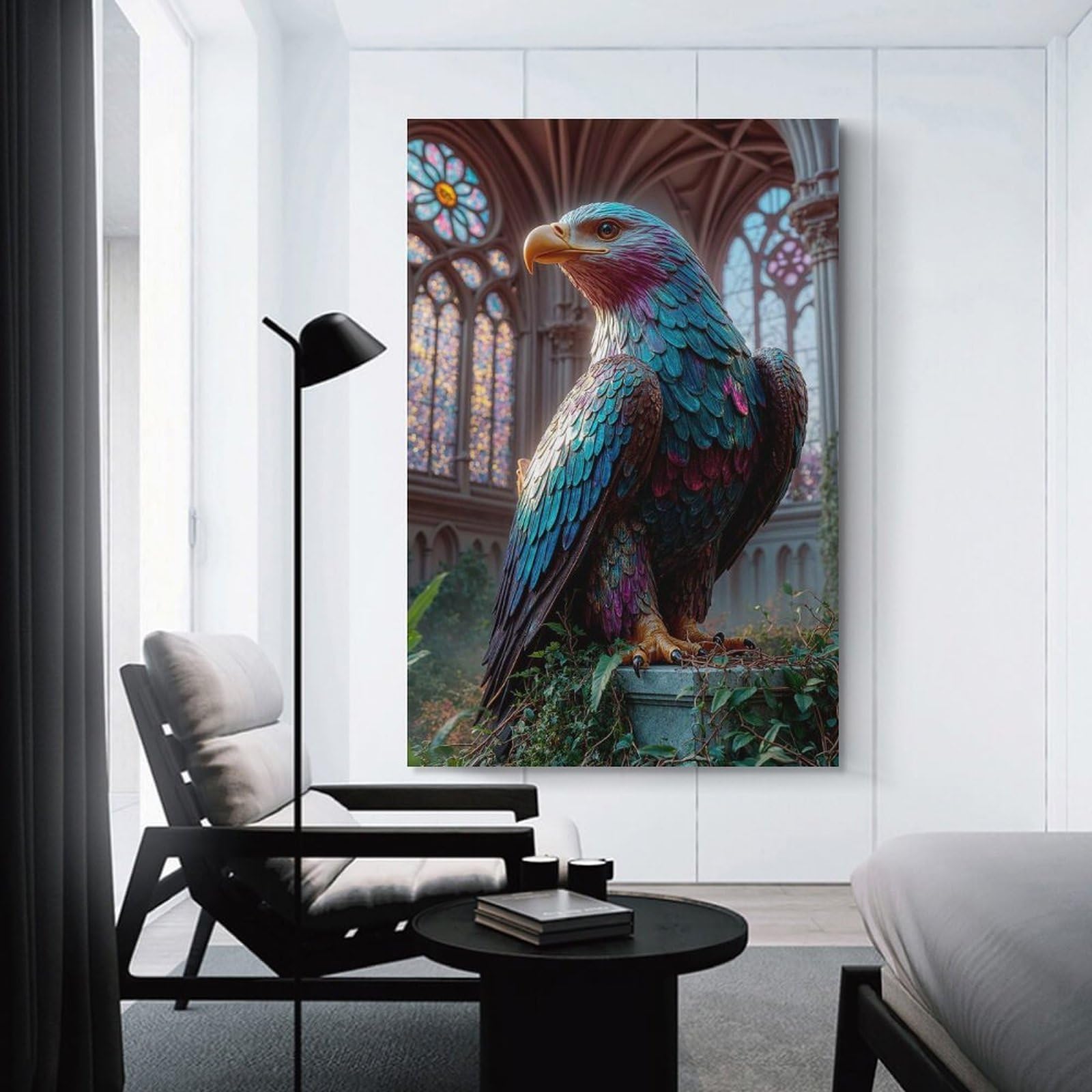 Junmoney Wall Decor Canvas Print Majestic Eagle Statue in Gothic Setting, 08x12inch(20x30cm), for Study, Office Or Apartment Decor, Canvas Artwork with Gifting Potential