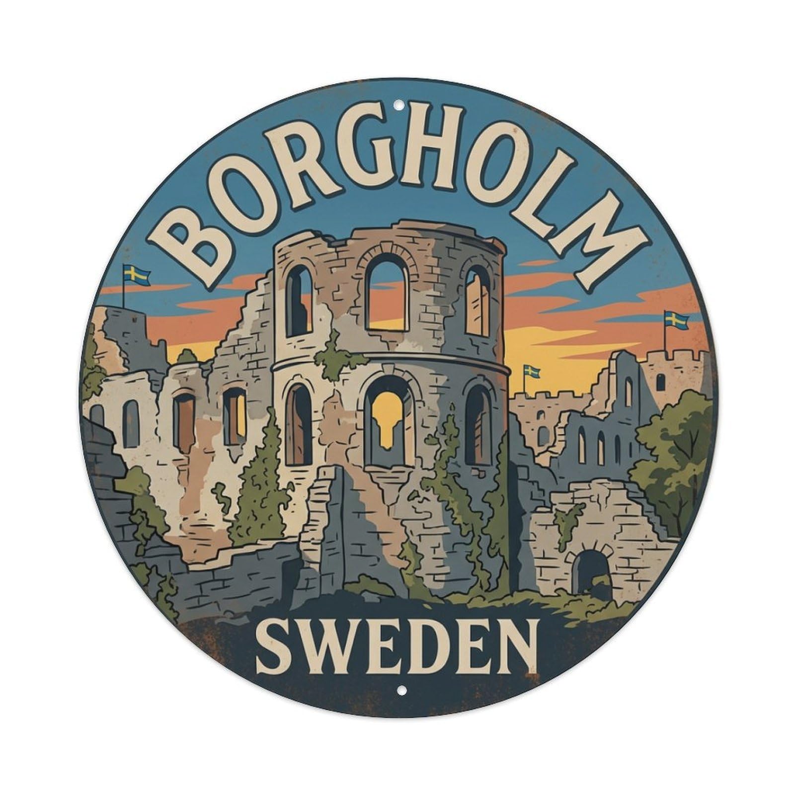 Vintage Travel Borgholm Sweden Ruins 1 Metal Tin Sign
