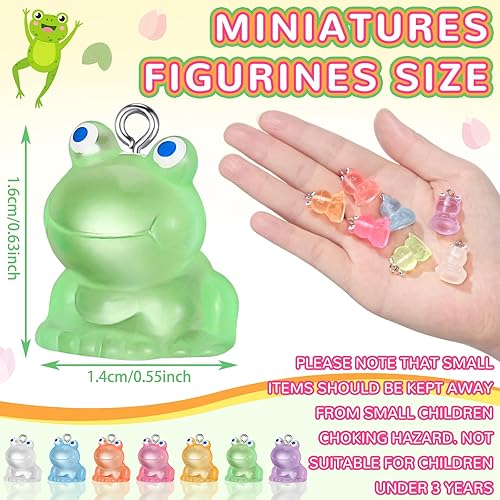 Miniatura 2 de 50 dijes luminosos de rana para hacer joyas, lindos colgantes de animales que brillan en la oscuridad, llavero de rana verde verde, dijes pequeños