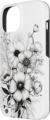 Miniatura 5 de Funda para iPhone 13 Flowers Design Black and White Floral para mujer