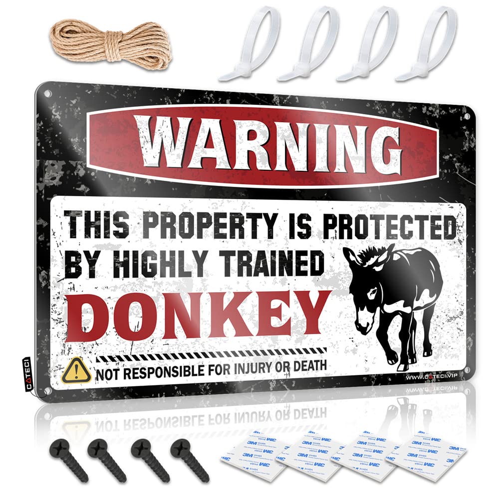 STWNVOITV Bar Sign Metal Warning This Property Is Protected By A Highly Trained Donkey Sign Tin Signs For Bar Tin Signs For Bar(30X40CM)