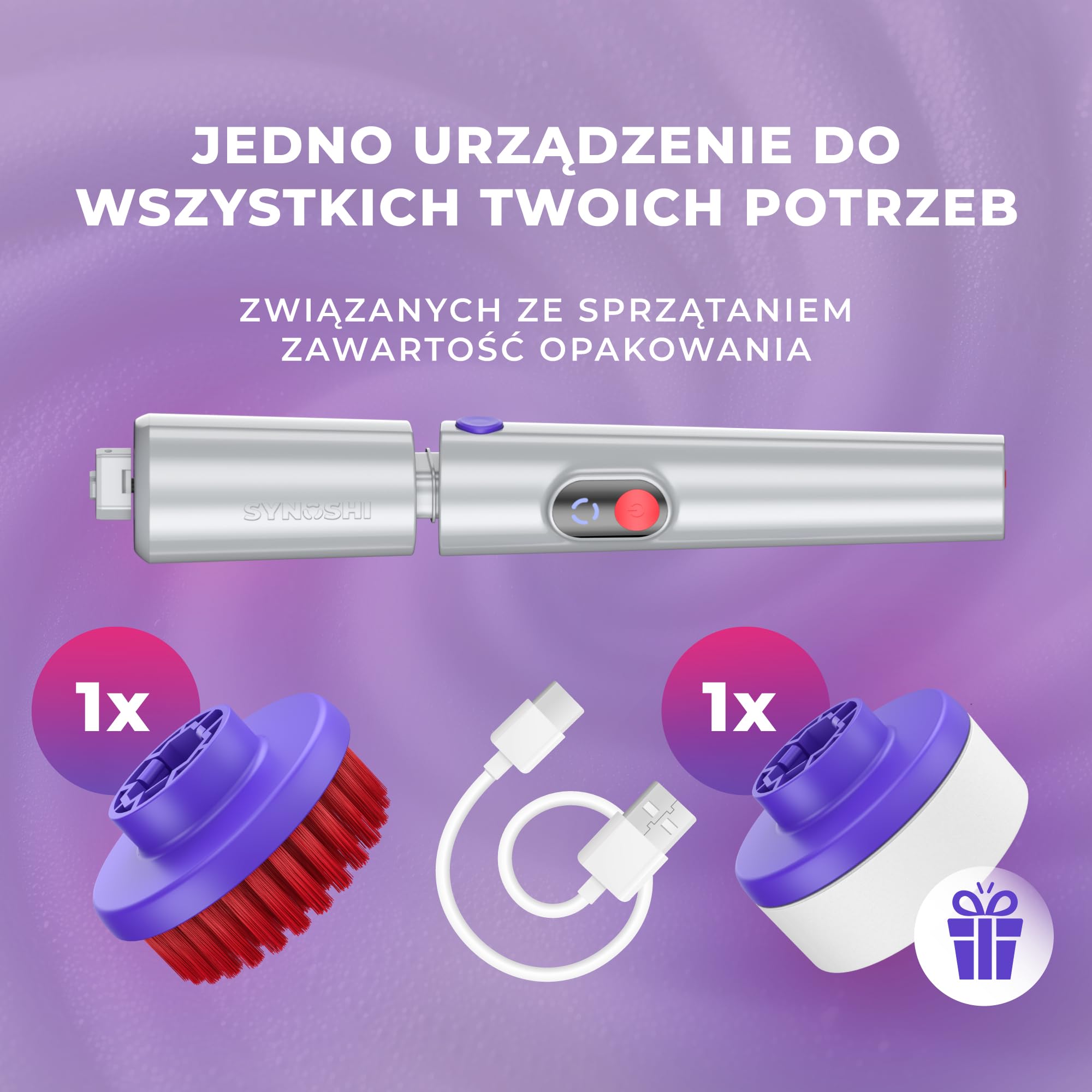 Synoshi Pro Elektryczna Szczotka Obrotowa Power Spin do Domu | Wodoodporna, wysokowydajny silnik. Do łazienki, grilla i mebli ogrodowych.